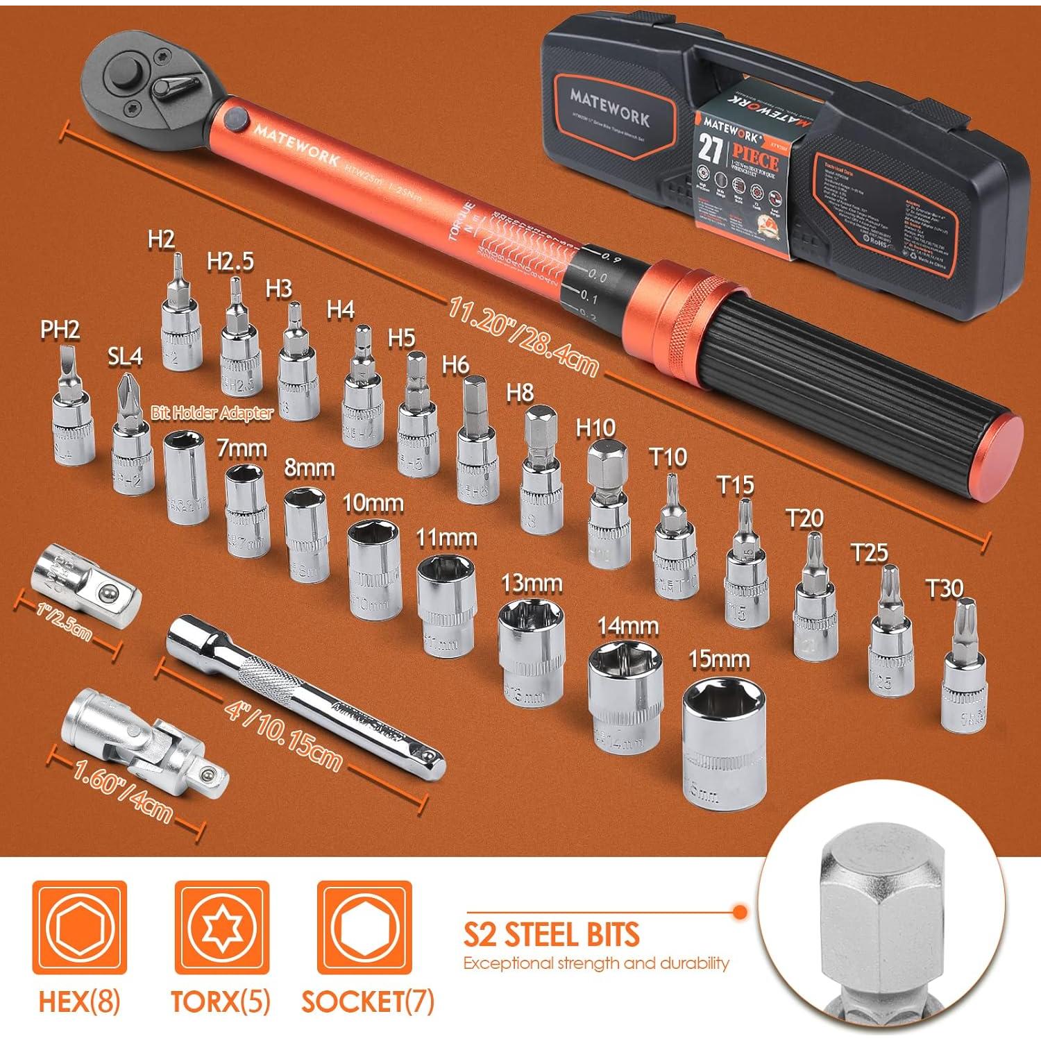 Llave de Torque Matework 1/4'' 27PCS 1-25Nm Alta Precisión