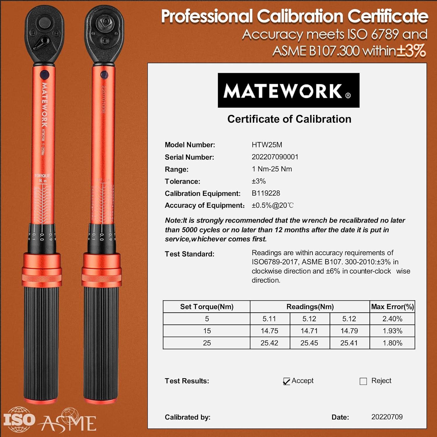 Llave de Torque Matework 1/4'' 27PCS 1-25Nm Alta Precisión
