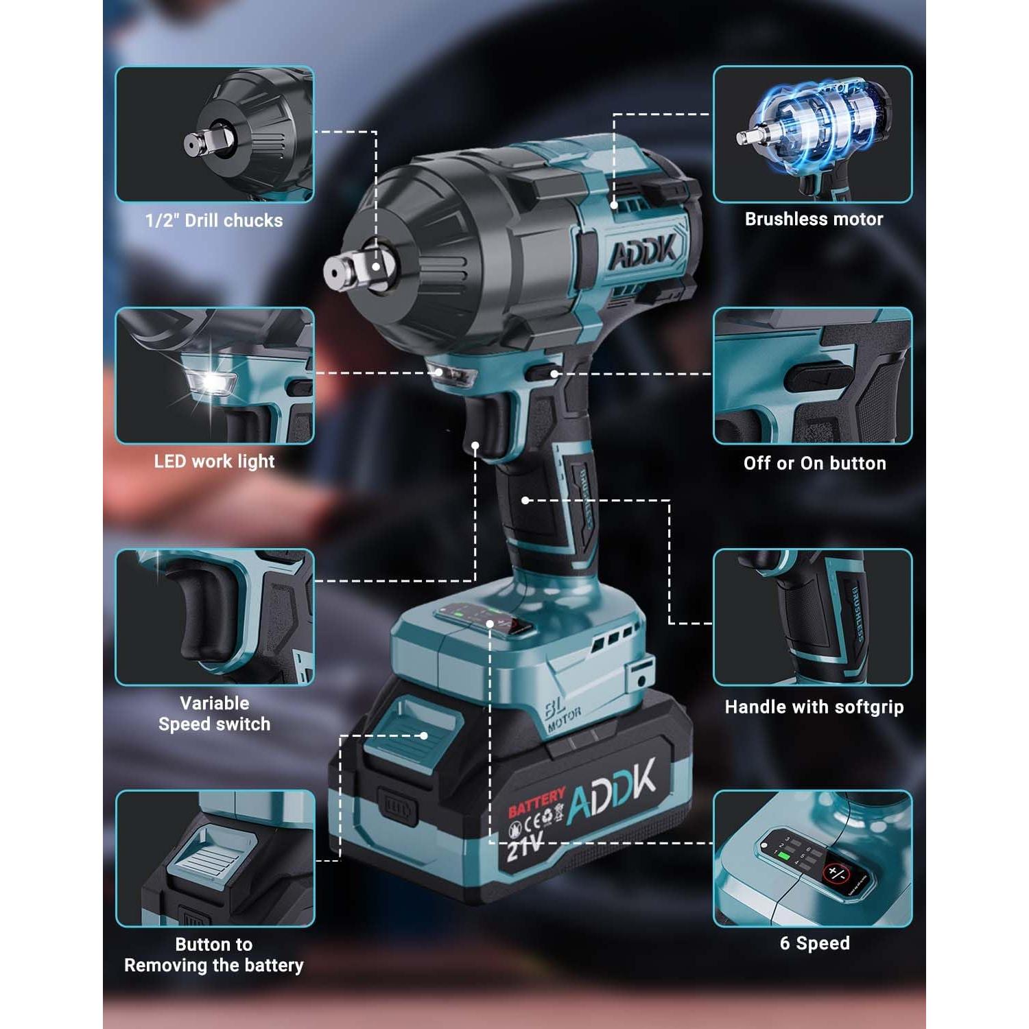 Llave de Impacto Inalámbrica TITA-DONG 21V 1600Nm 6 Velocidades