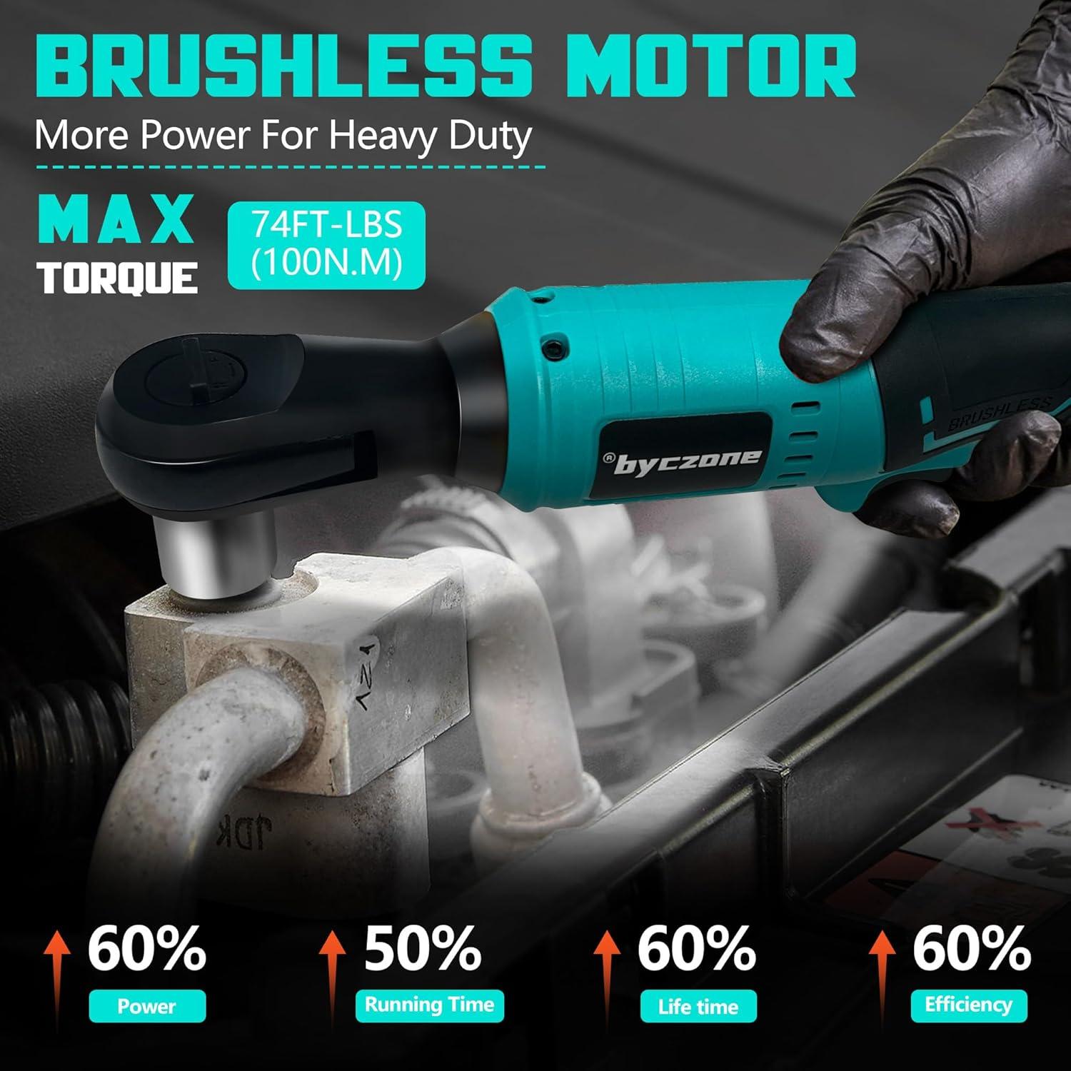 Llave de trinquete inalámbrica 3/8" byczone 18V 100,5 Nm