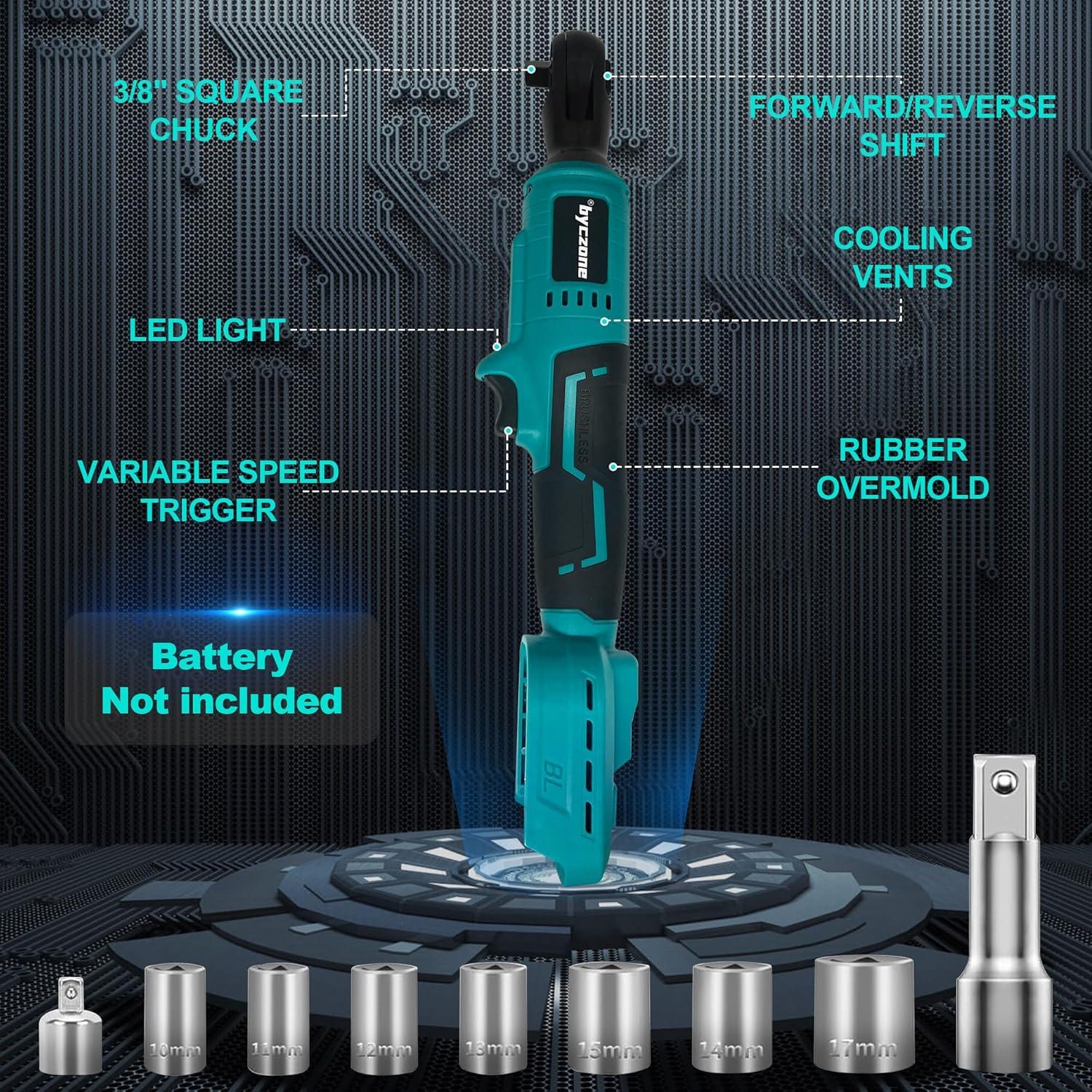 Llave de trinquete inalámbrica 3/8" byczone 18V 100,5 Nm