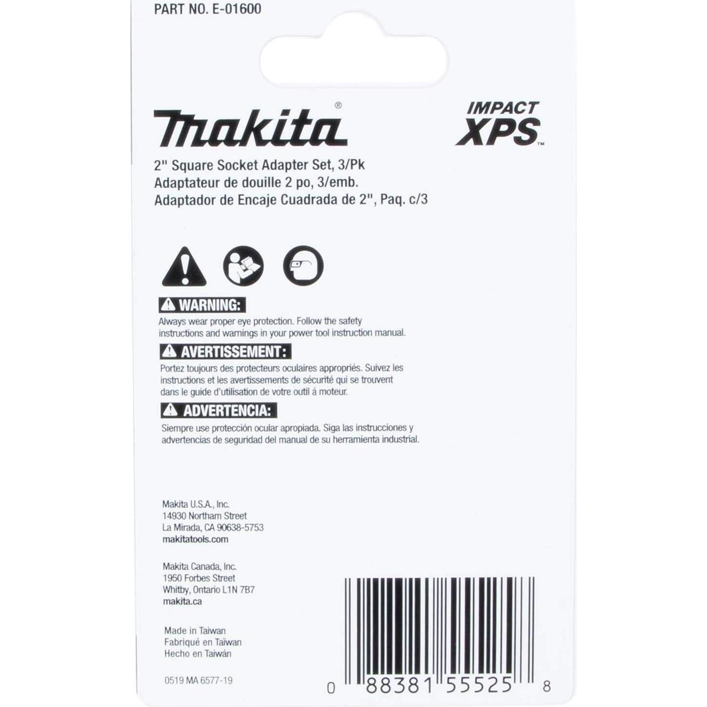 Adaptador Cuadrado Makita E-01600 3 Piezas 2" (5.08 cm)