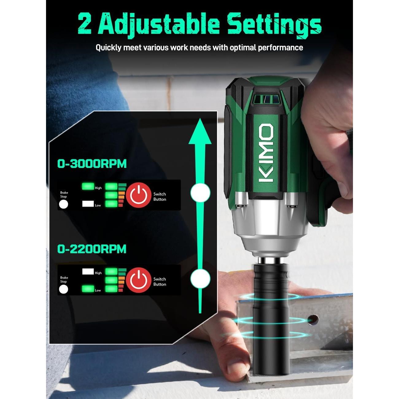 Llave de Impacto Inalámbrica KIMO 1/2" 550N.m 3000RPM