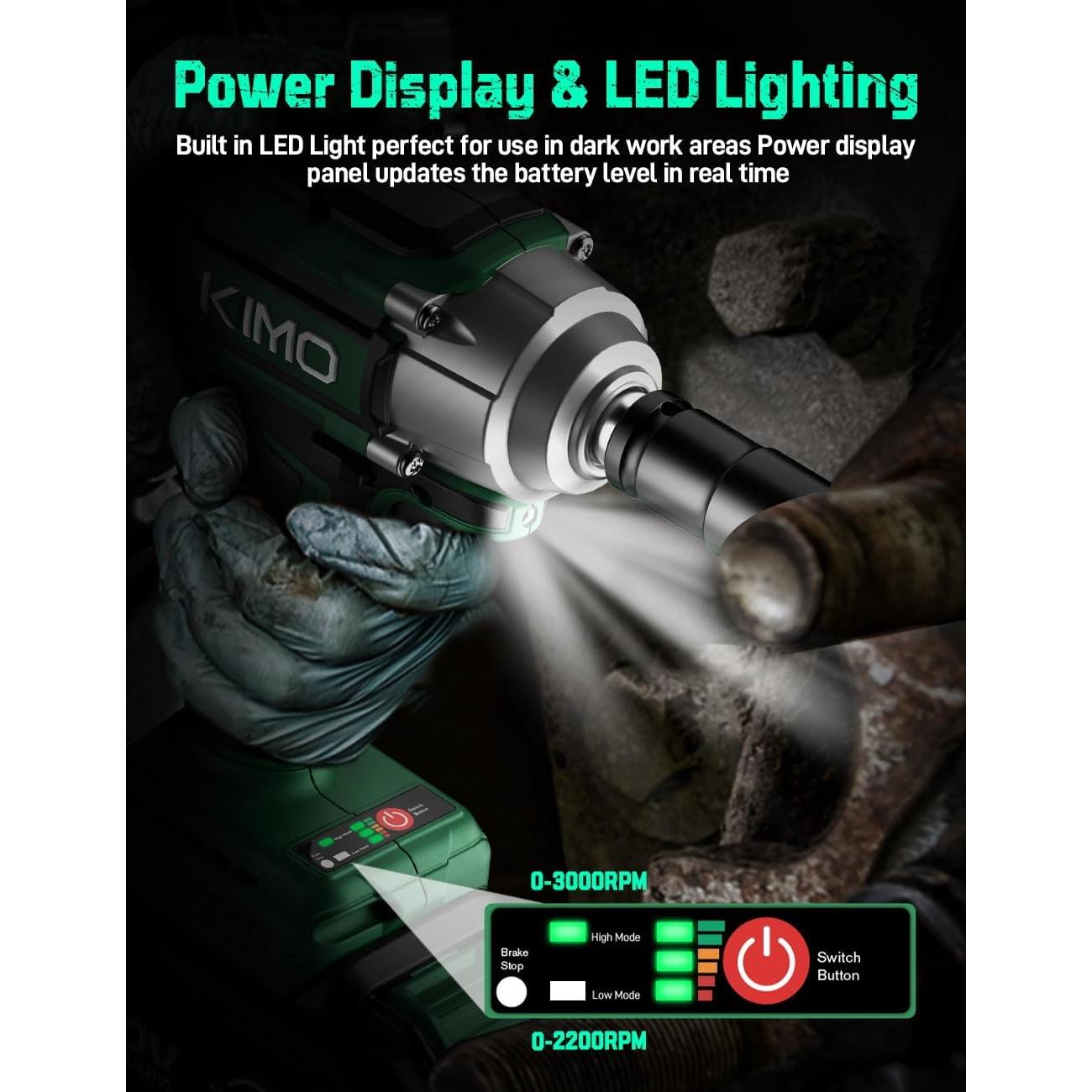 Llave de Impacto Inalámbrica KIMO 1/2" 550N.m 3000RPM