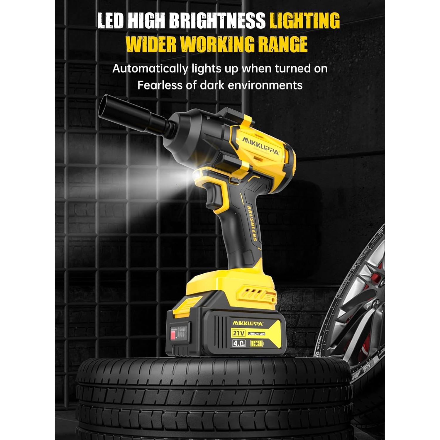 Llave de Impacto Inalámbrica MIKKUPPA 800N.m 1/2 con Baterías