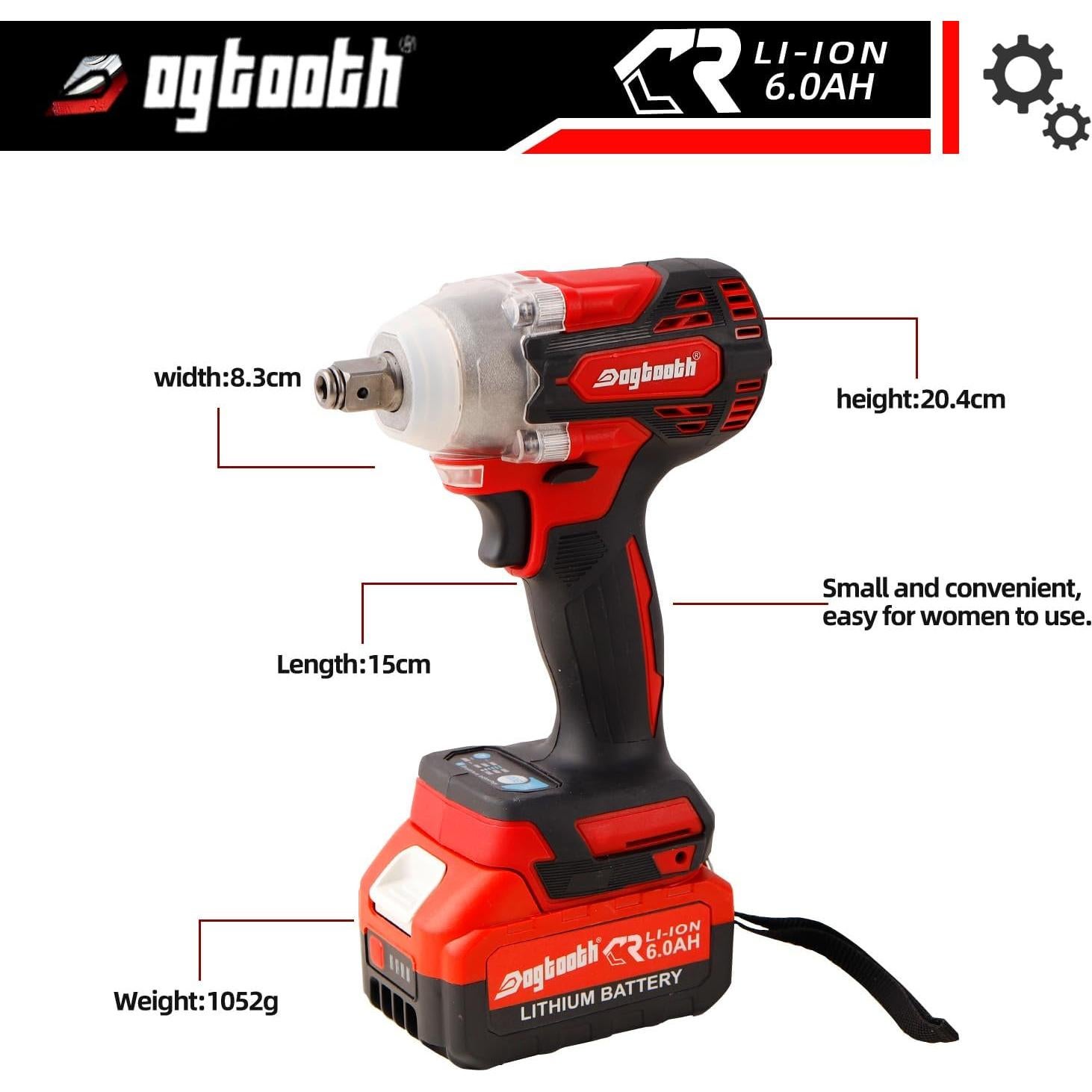 Llave de Impacto Inalámbrica Perro Diente 21V 580 N·m 2 Baterías