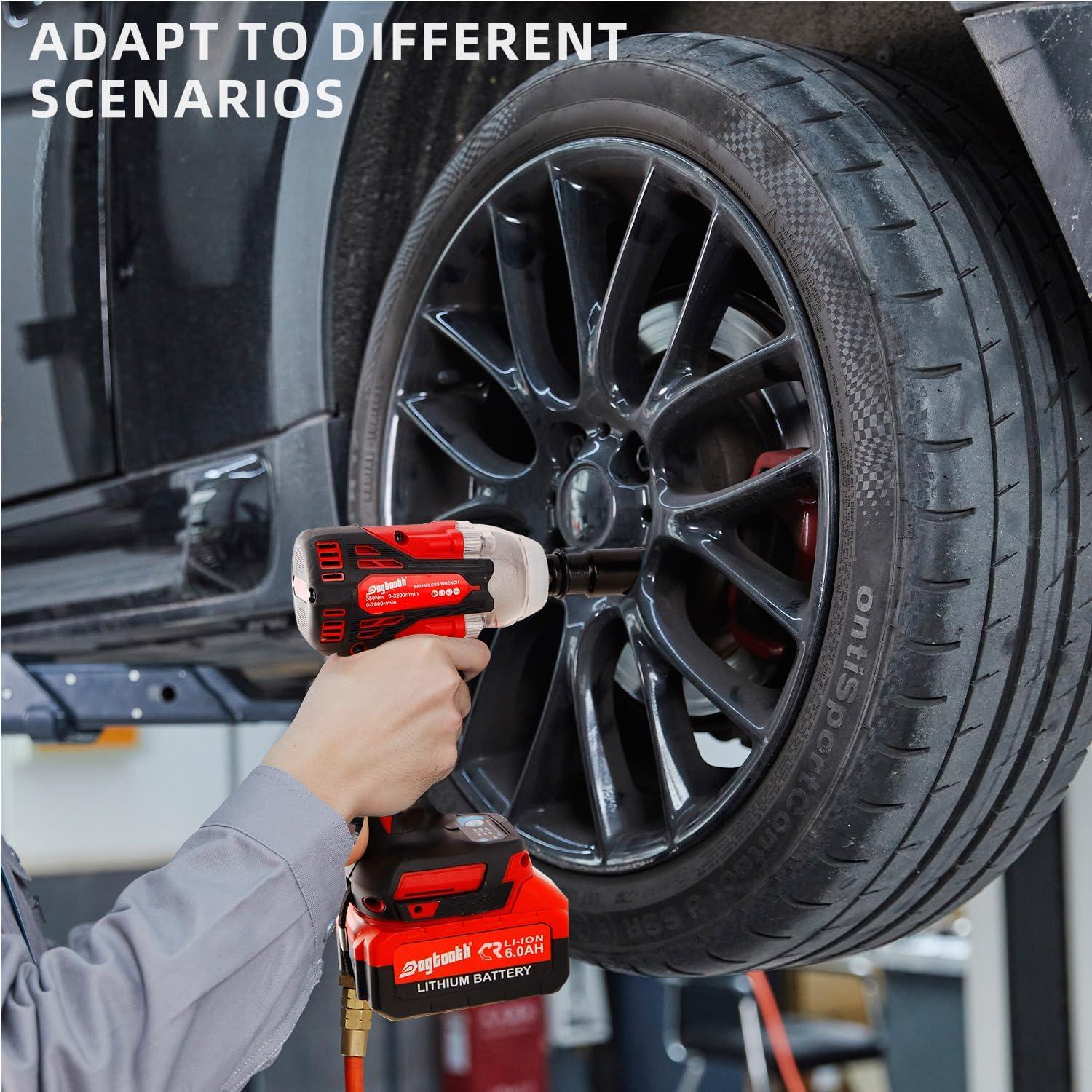 Llave de Impacto Inalámbrica Perro Diente 21V 580 N·m 2 Baterías