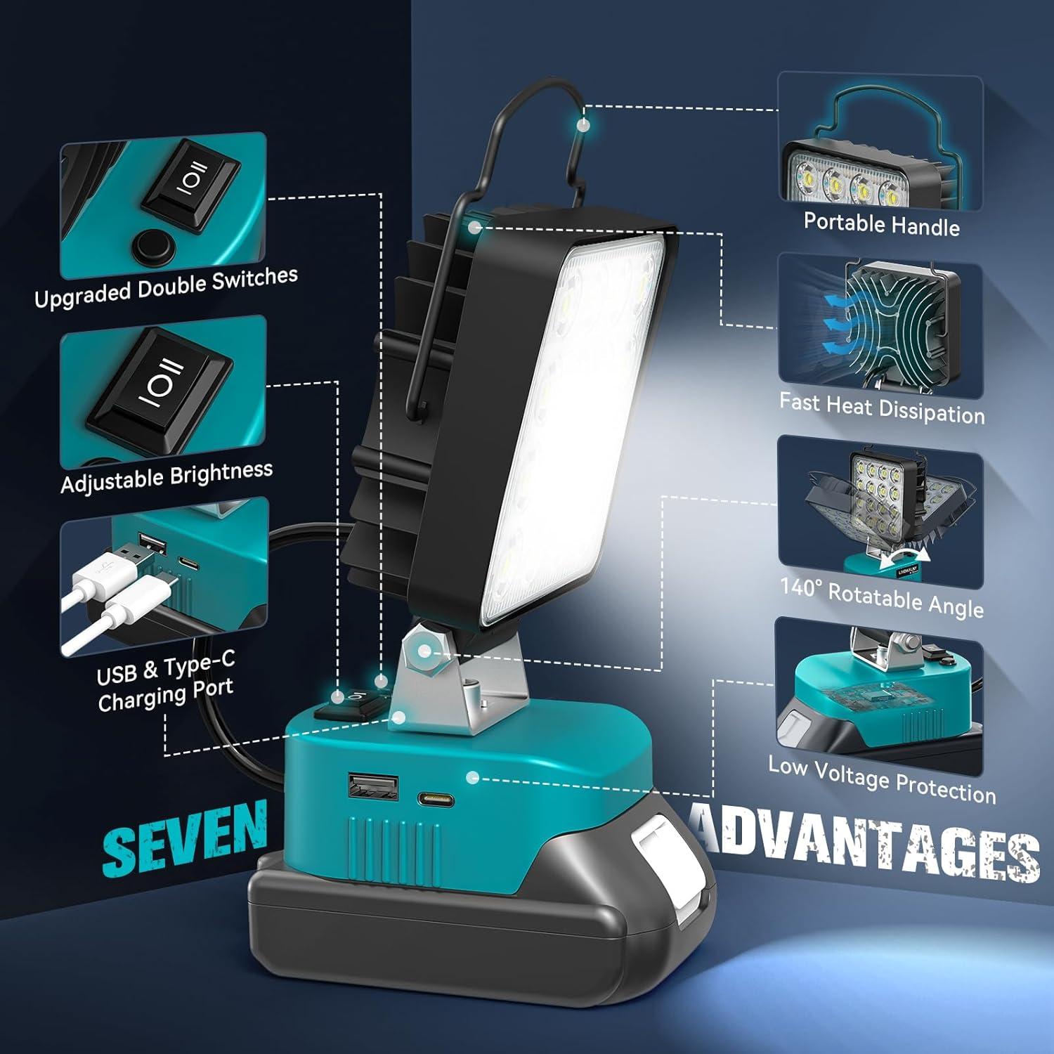 Linterna LED 48W LIVOWALNY para Batería Makita 18V 4800LM