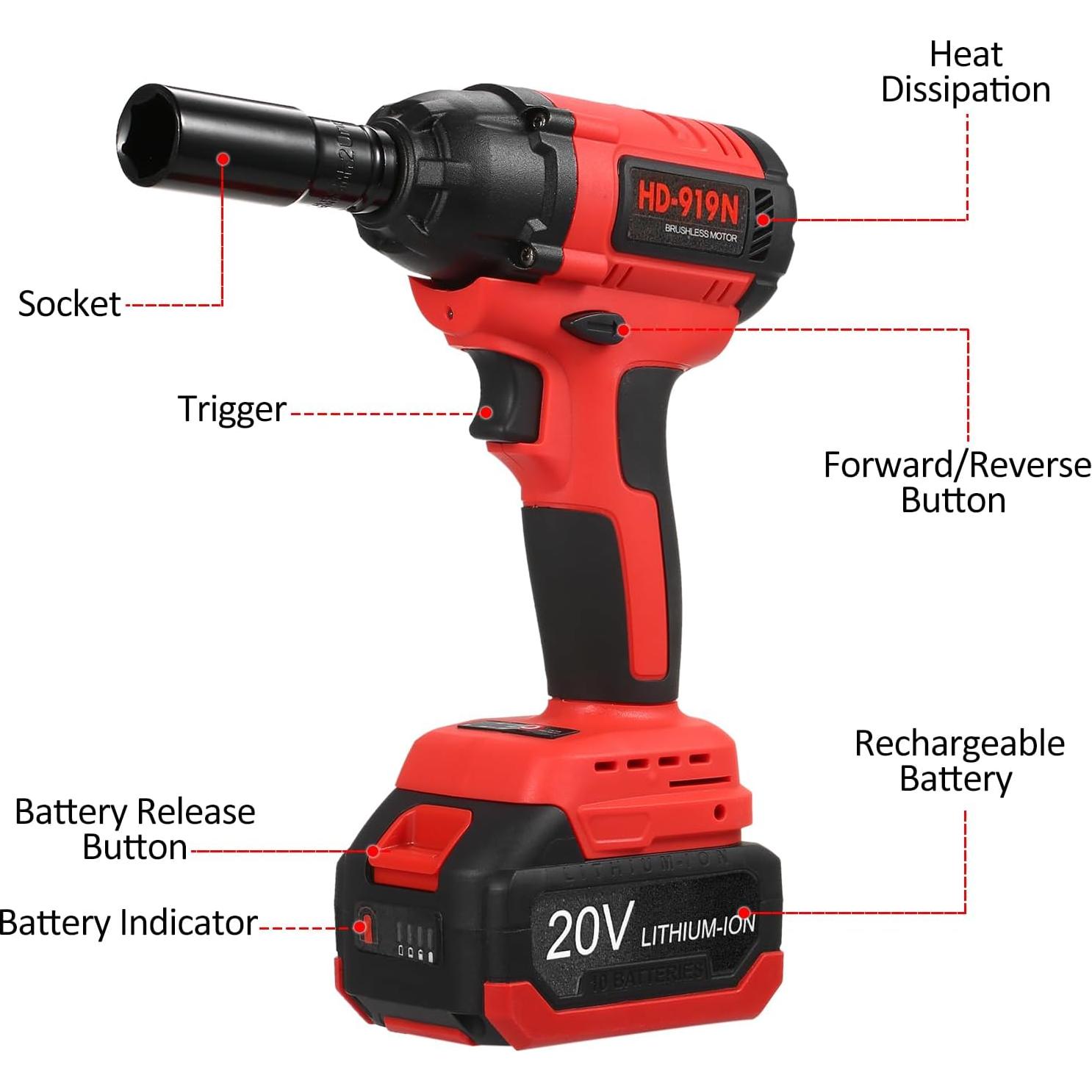 Llave de Impacto Inalámbrica Lepmerk 1/2" 430N.m con Batería