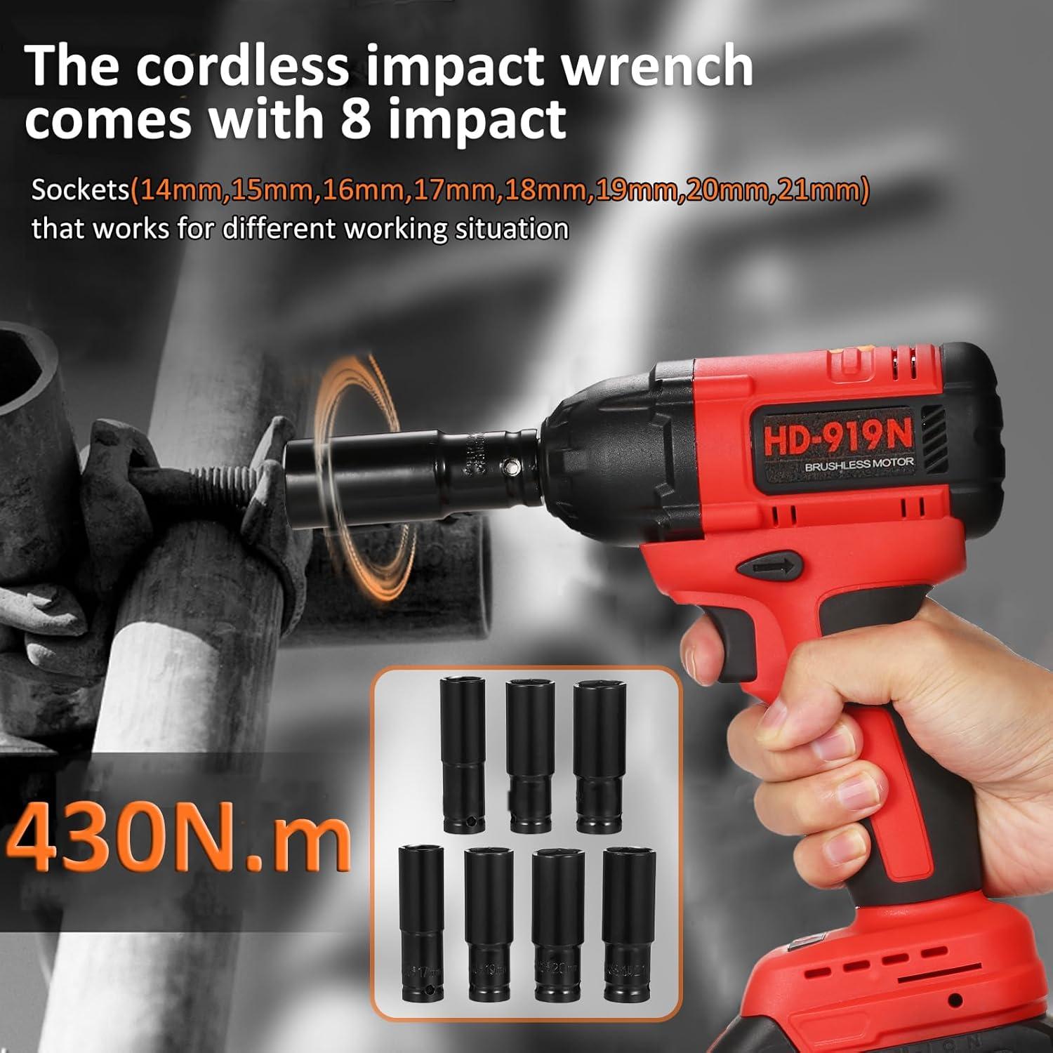 Llave de Impacto Inalámbrica Lepmerk 1/2" 430N.m con Batería