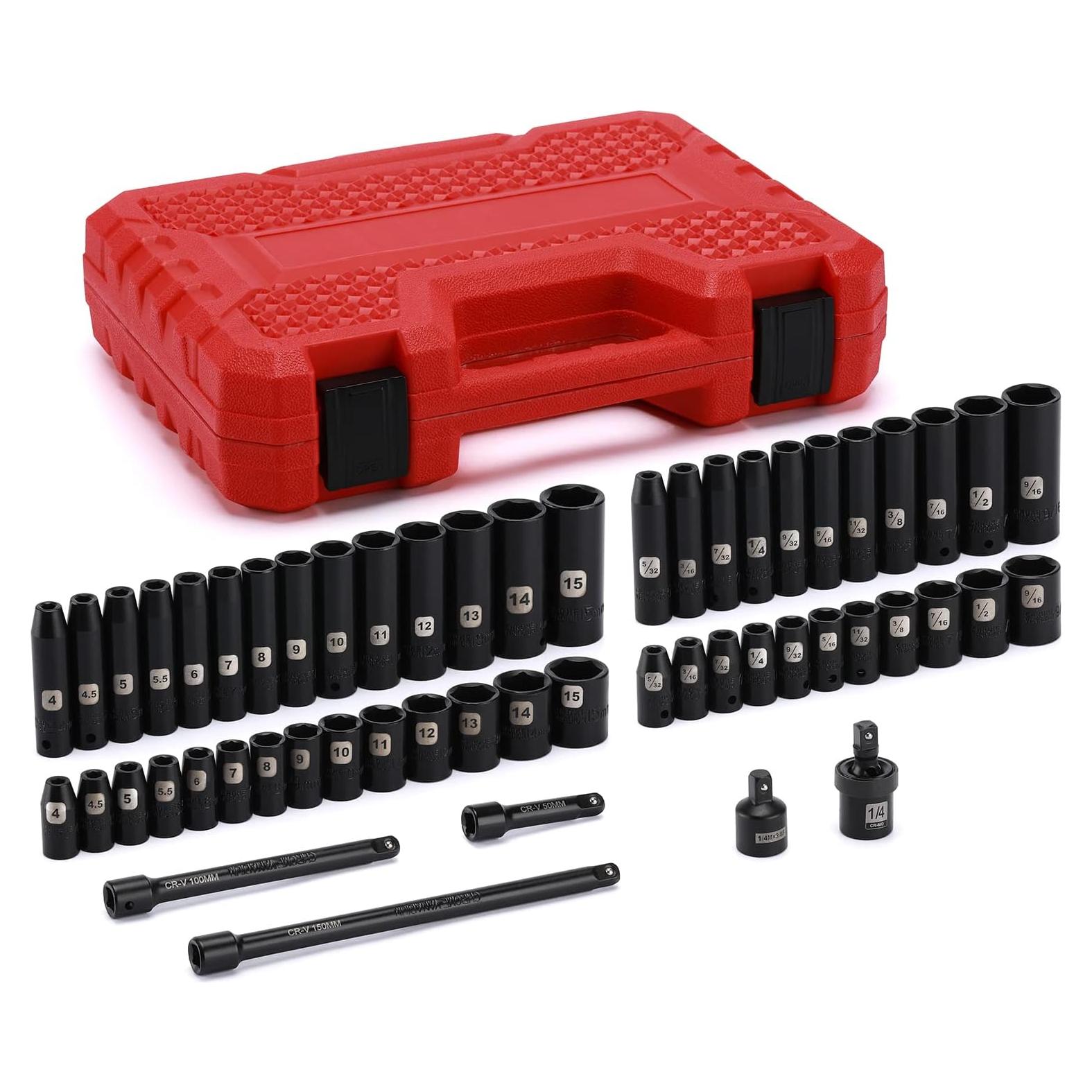 Juego de Enchufes de Impacto EMENTOL 55 Piezas 1/4"