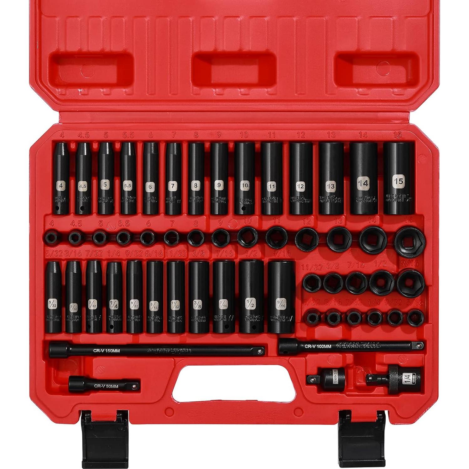 Juego de Enchufes de Impacto EMENTOL 55 Piezas 1/4"