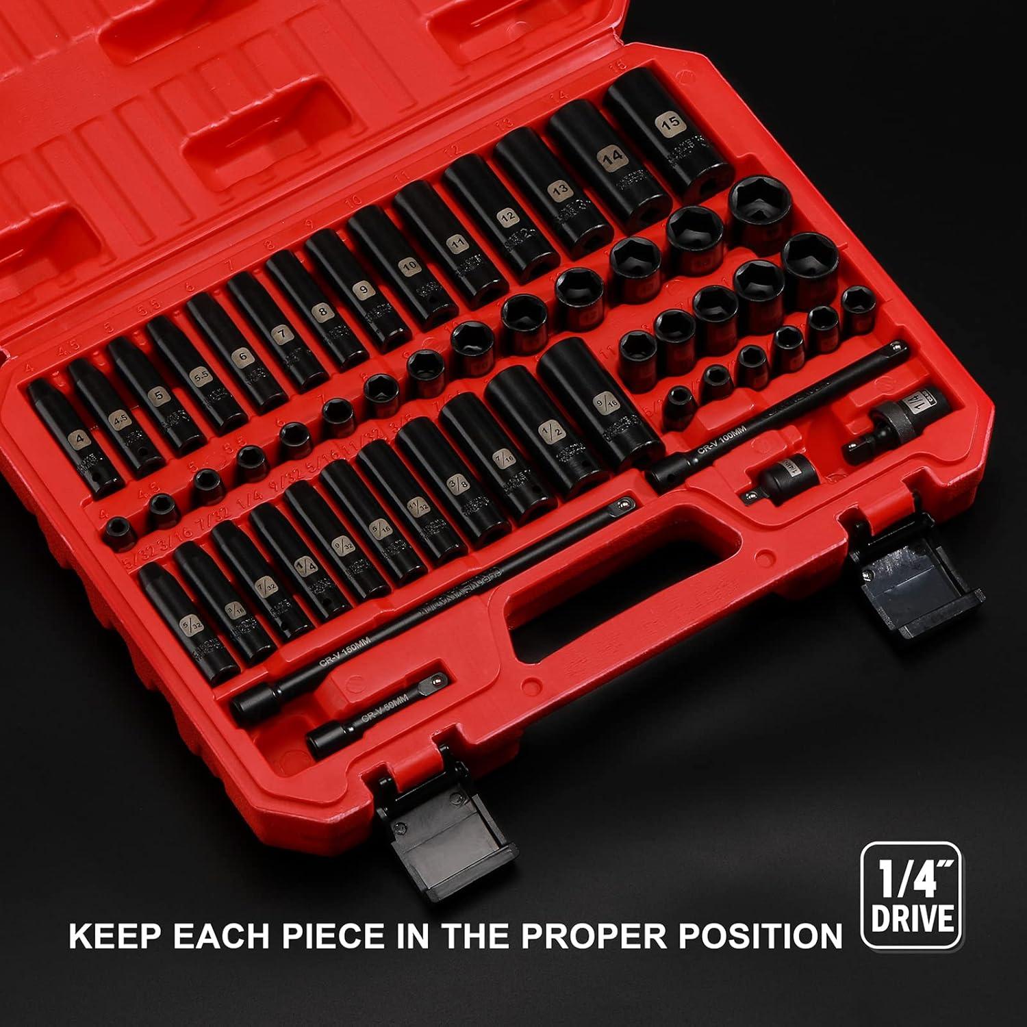 Juego de Enchufes de Impacto EMENTOL 55 Piezas 1/4"