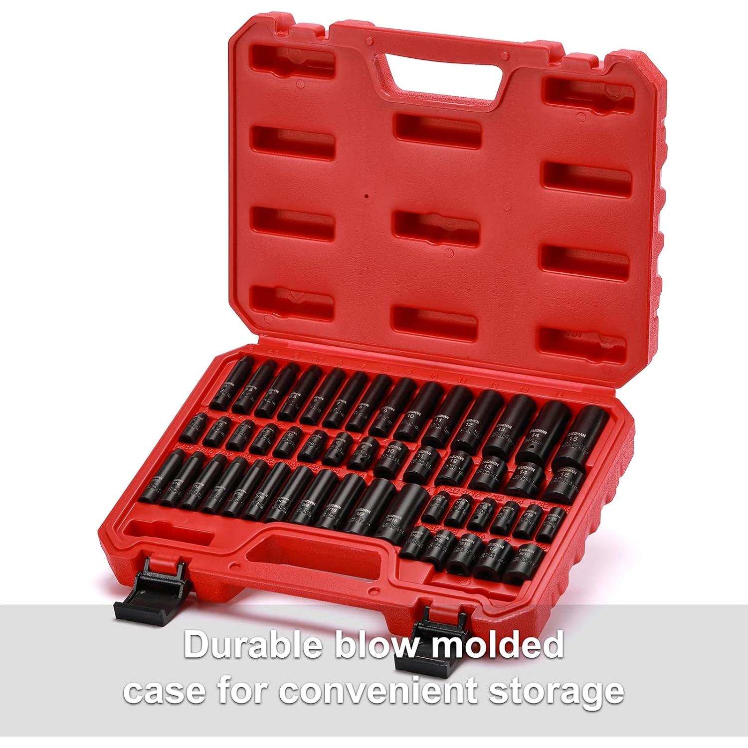 Juego de Enchufes de Impacto CASOMAN 50 Piezas 1/4" Dr. SAE/Métrico