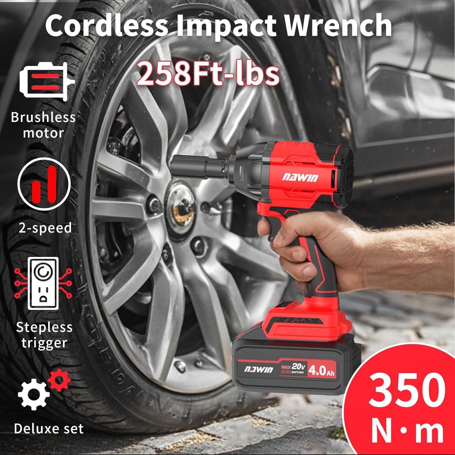 Llave de impacto inalámbrica NAWIN 350Nm 20V con 2 baterías