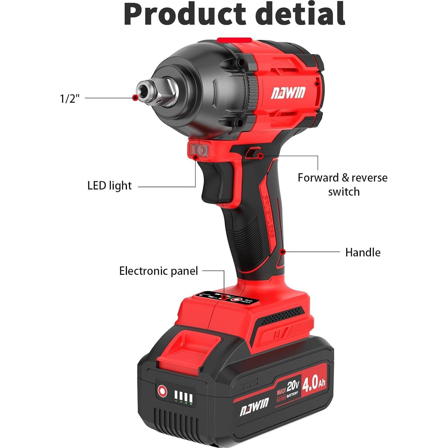 Llave de impacto inalámbrica NAWIN 350Nm 20V con 2 baterías