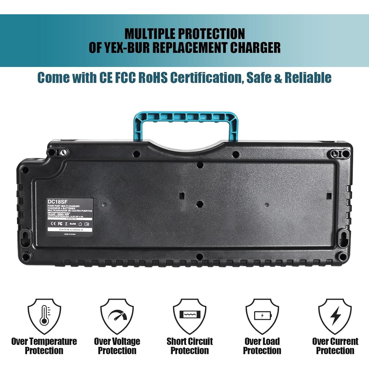 Cargador Rápido 4 Puertos YEX-BUR DC18SF para Baterías Makita