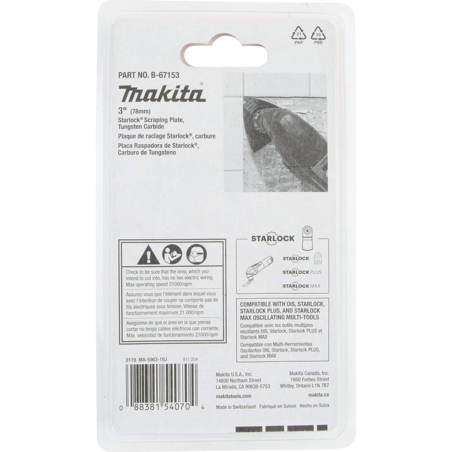 Placa de Raspado Starlock Makita B-67153 3" Carburo Tungsteno