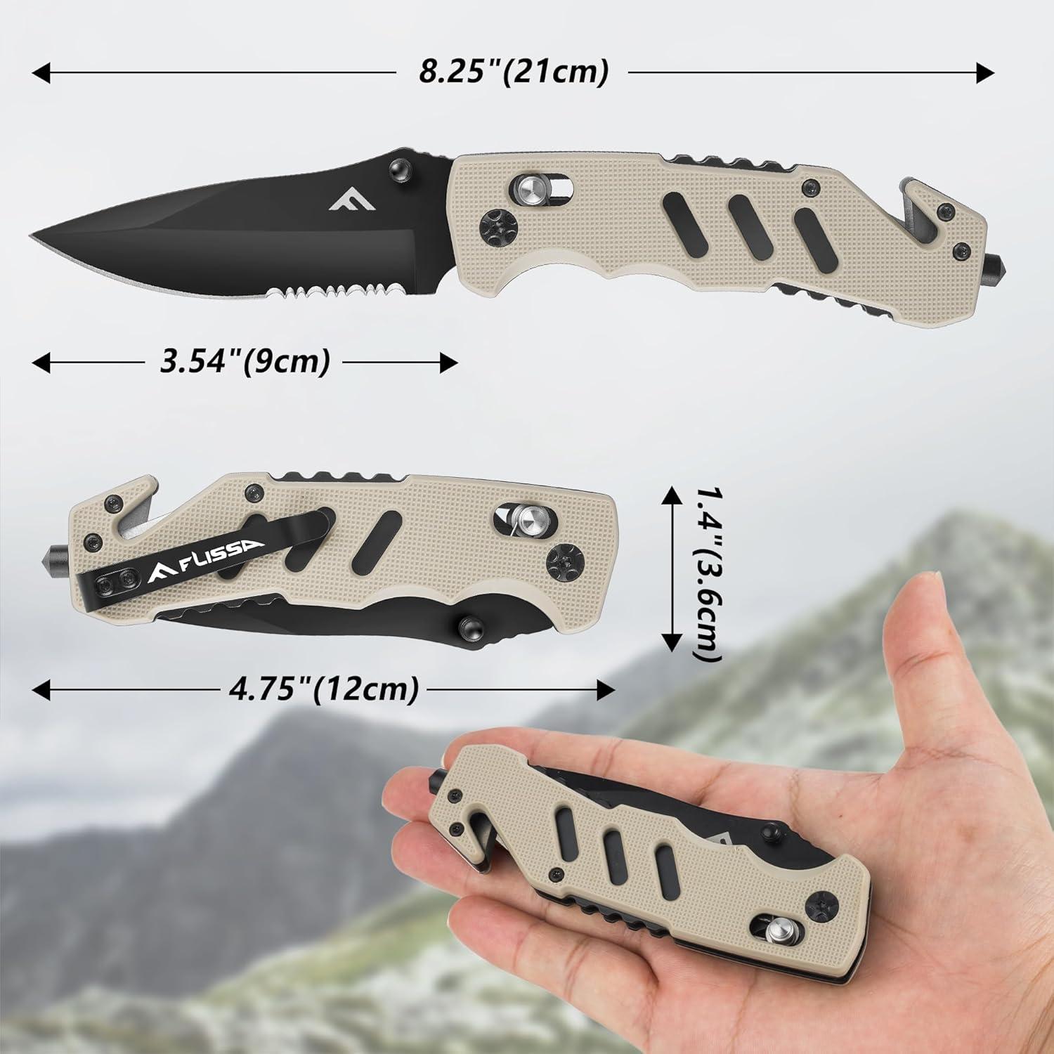 Cuchillo Plegable FLISSA 3 en 1 para Supervivencia y Emergencias