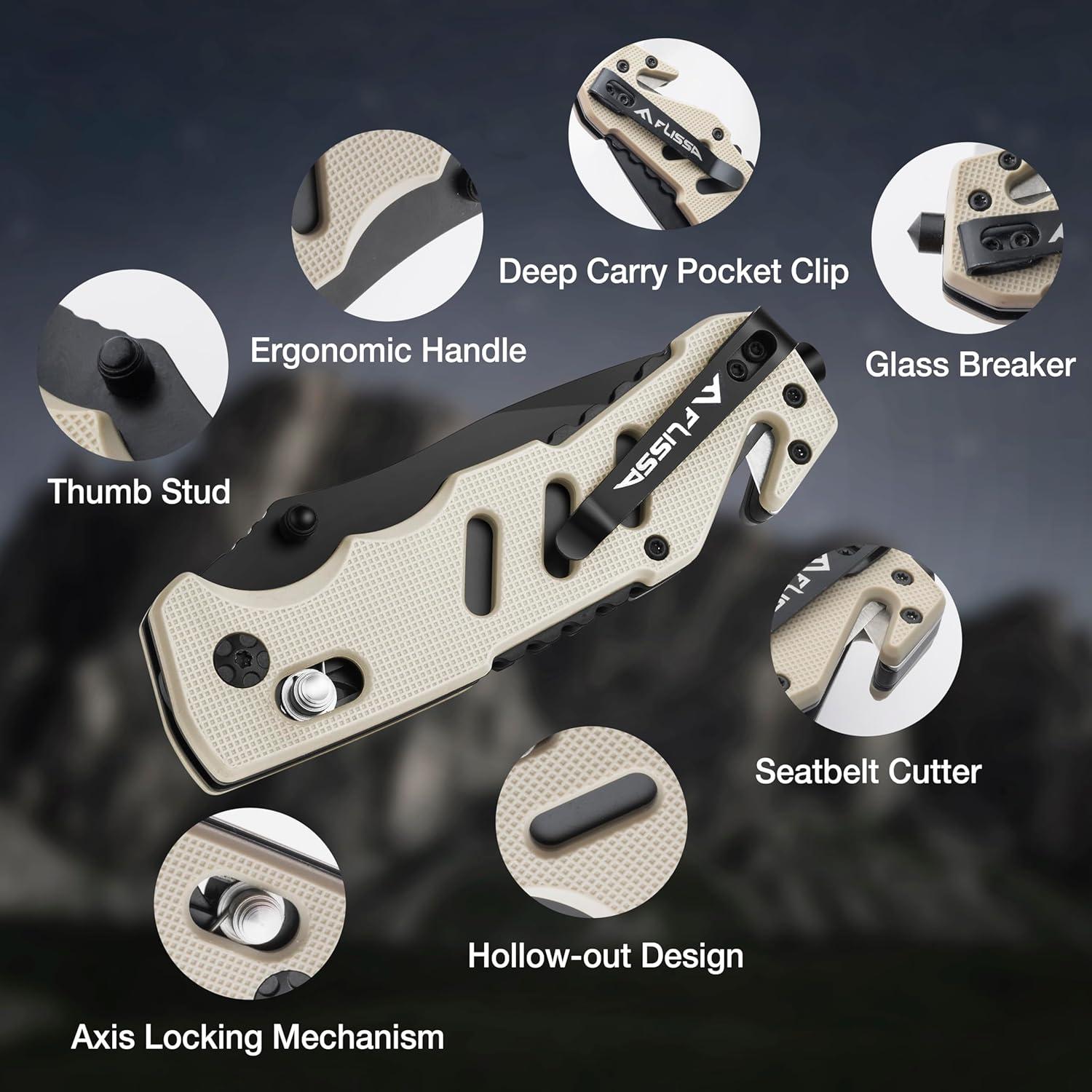 Cuchillo Plegable FLISSA 3 en 1 para Supervivencia y Emergencias