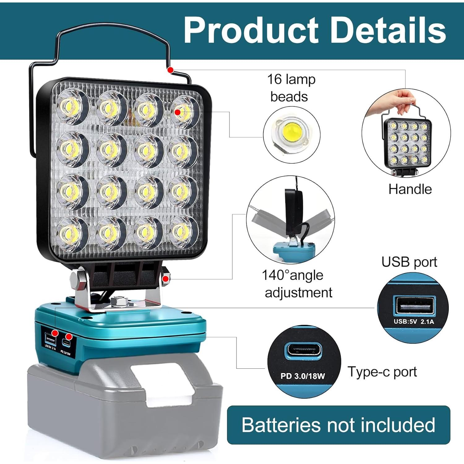 Luz de trabajo LED CdbestBm para Makita 18V 48W 3400LM