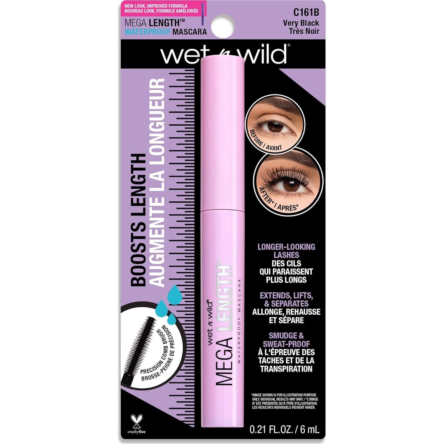 Máscara Waterproof Wet n Wild Mega Length 6.3 ml Muy Negra