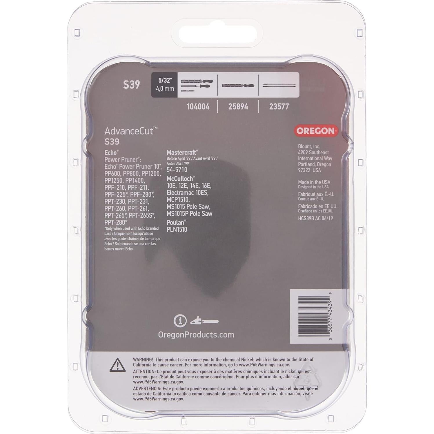 Cadena de sierra Oregon S39 AdvanceCut 10" 39 eslabones 3/8"