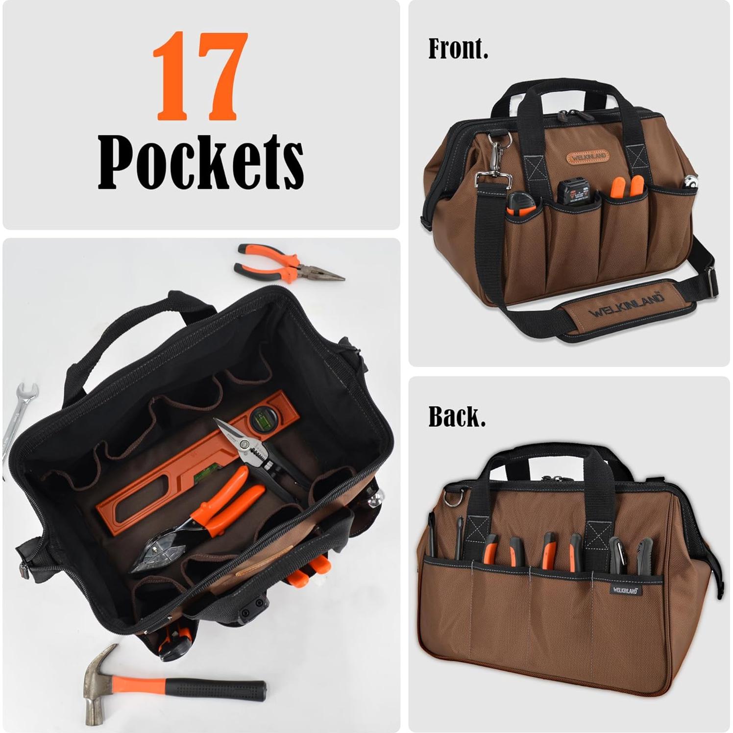 Bolsa de Herramientas WELKINLAND 17 Bolsillos 18L Marrón