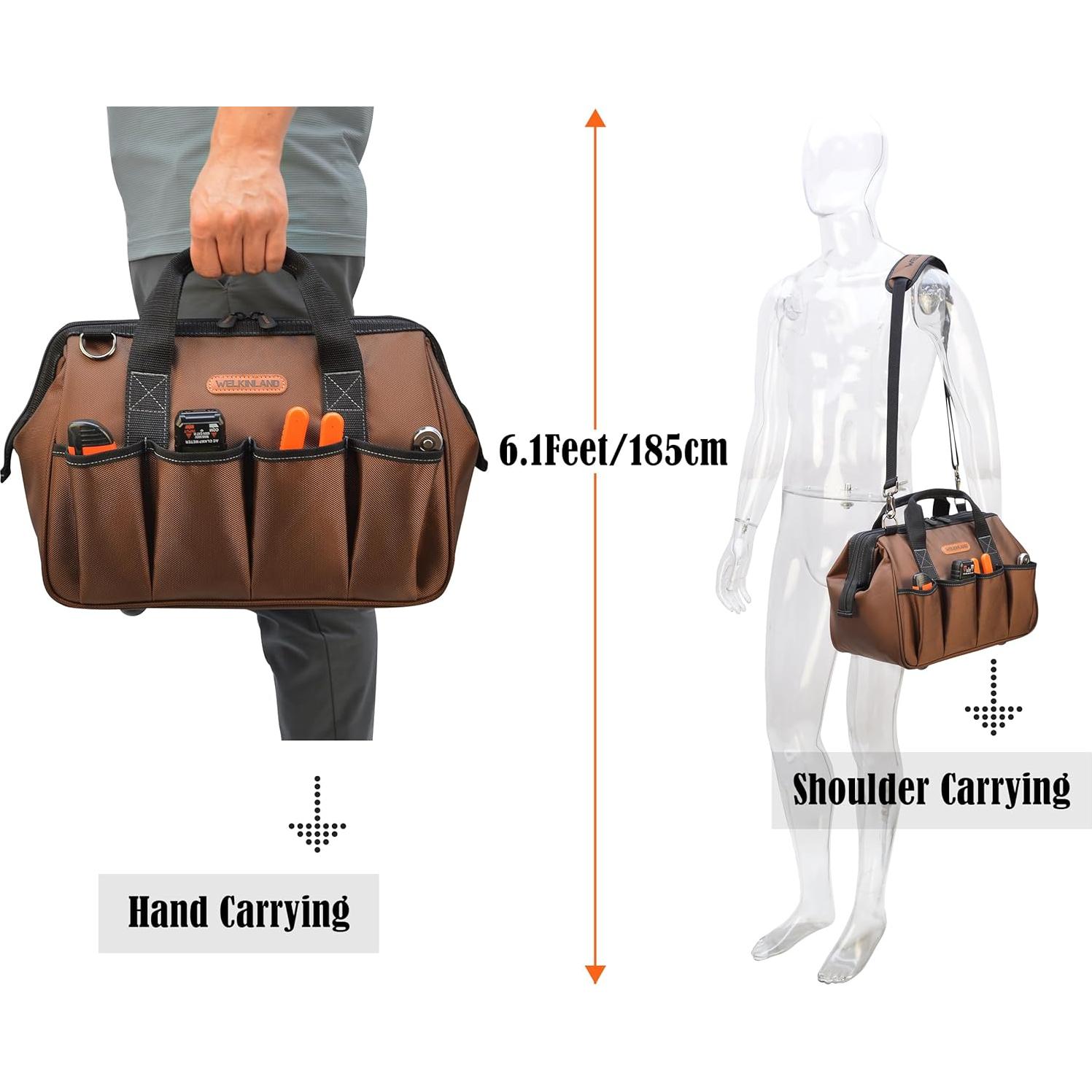 Bolsa de Herramientas WELKINLAND 17 Bolsillos 18L Marrón