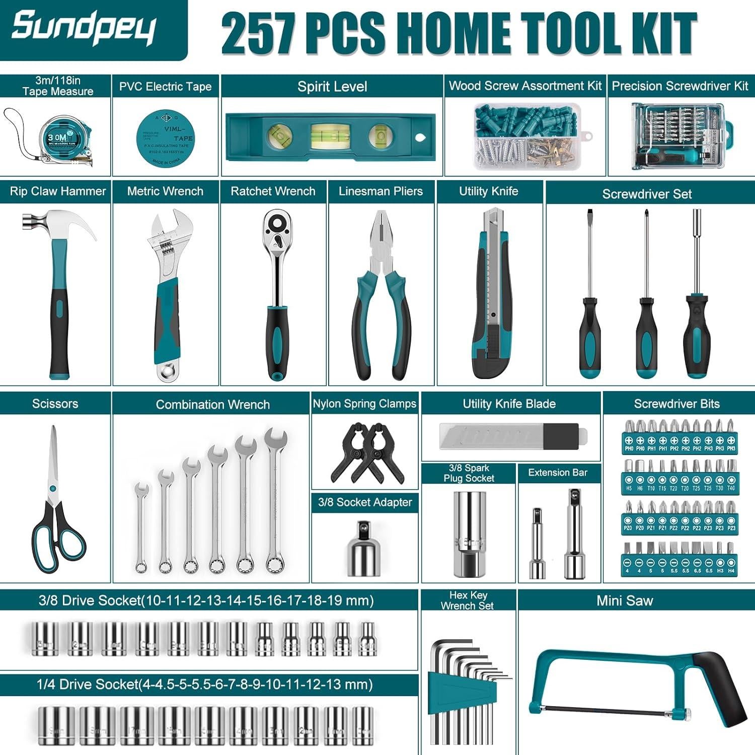 Kit de Herramientas Sundpey 248 Pcs - Caja Portátil Azul