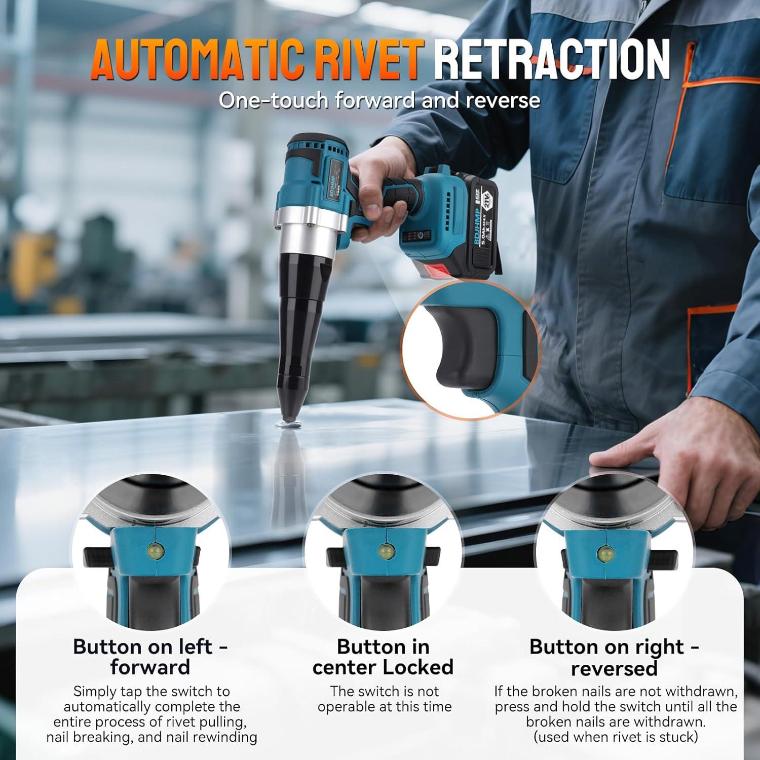 Pistola de Remaches Inalámbrica BDJHMP 21V 5.0Ah Automática