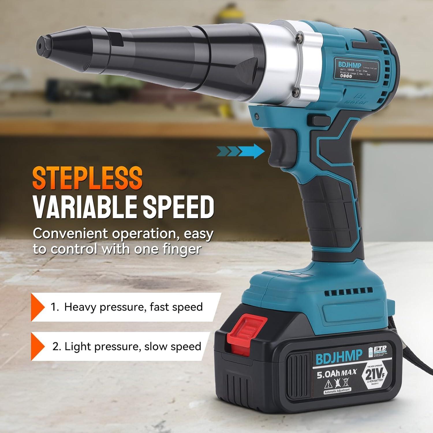 Pistola de Remaches Inalámbrica BDJHMP 21V 5.0Ah Automática