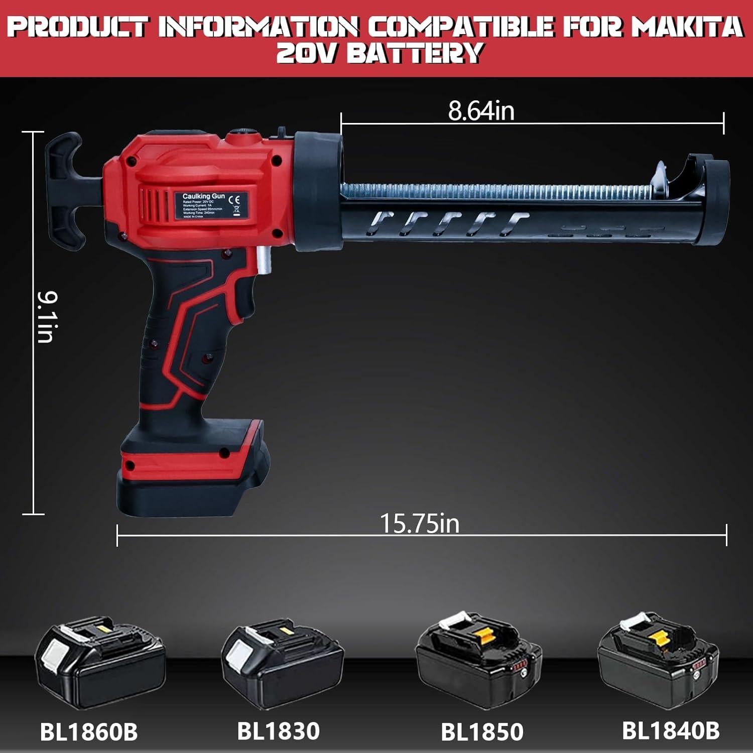 Pistola de Calafateo Inalámbrica HLiePiHa 20V 10oz con Luz LED