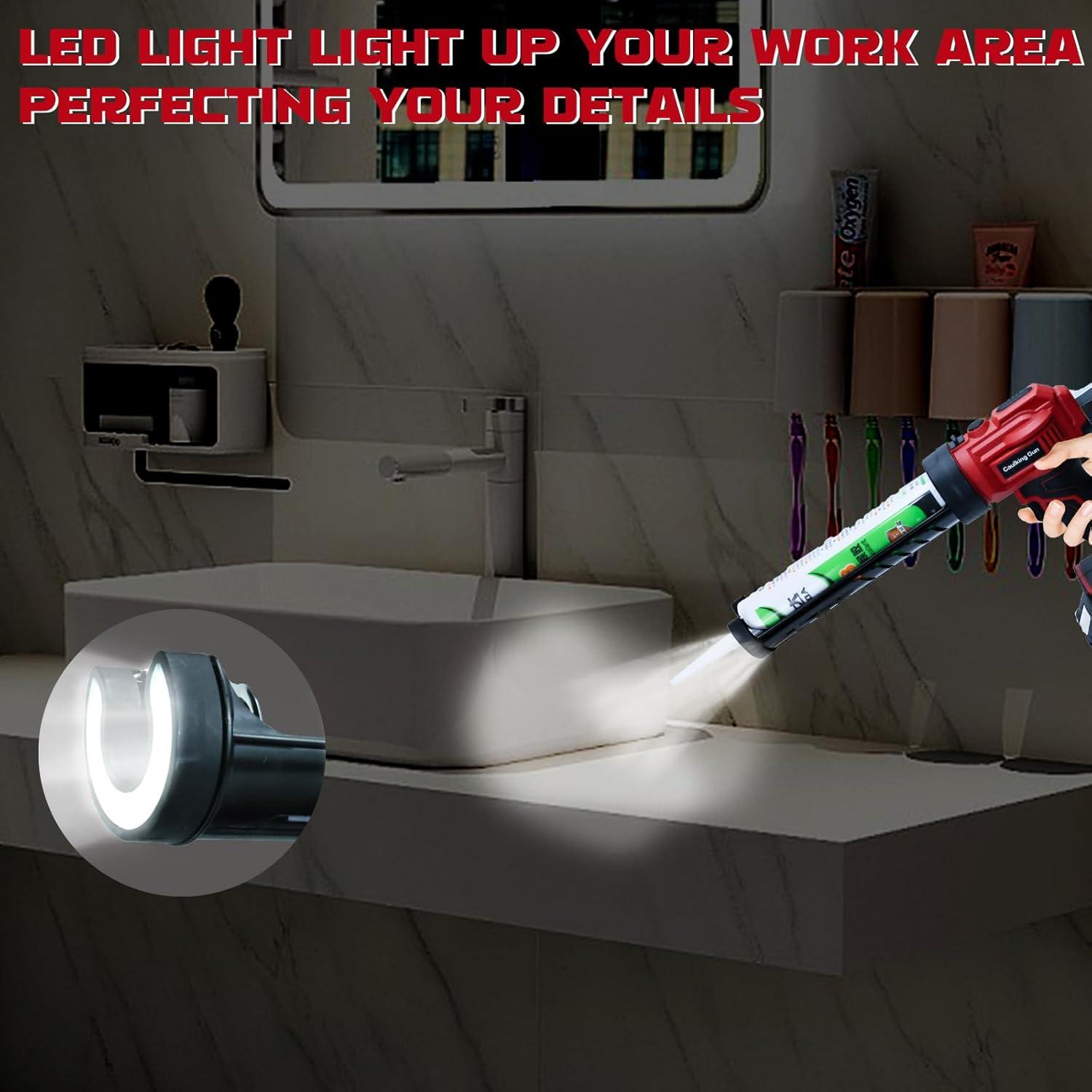 Pistola de Calafateo Inalámbrica HLiePiHa 20V 10oz con Luz LED