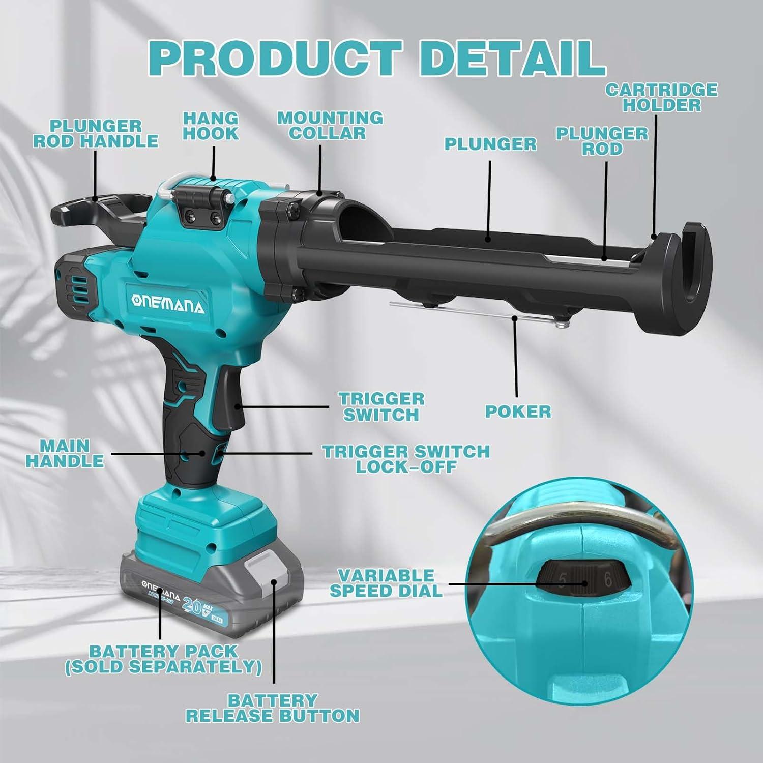 Pistola de Silicona ONEMANA 20V 300ml 6 Velocidades LED