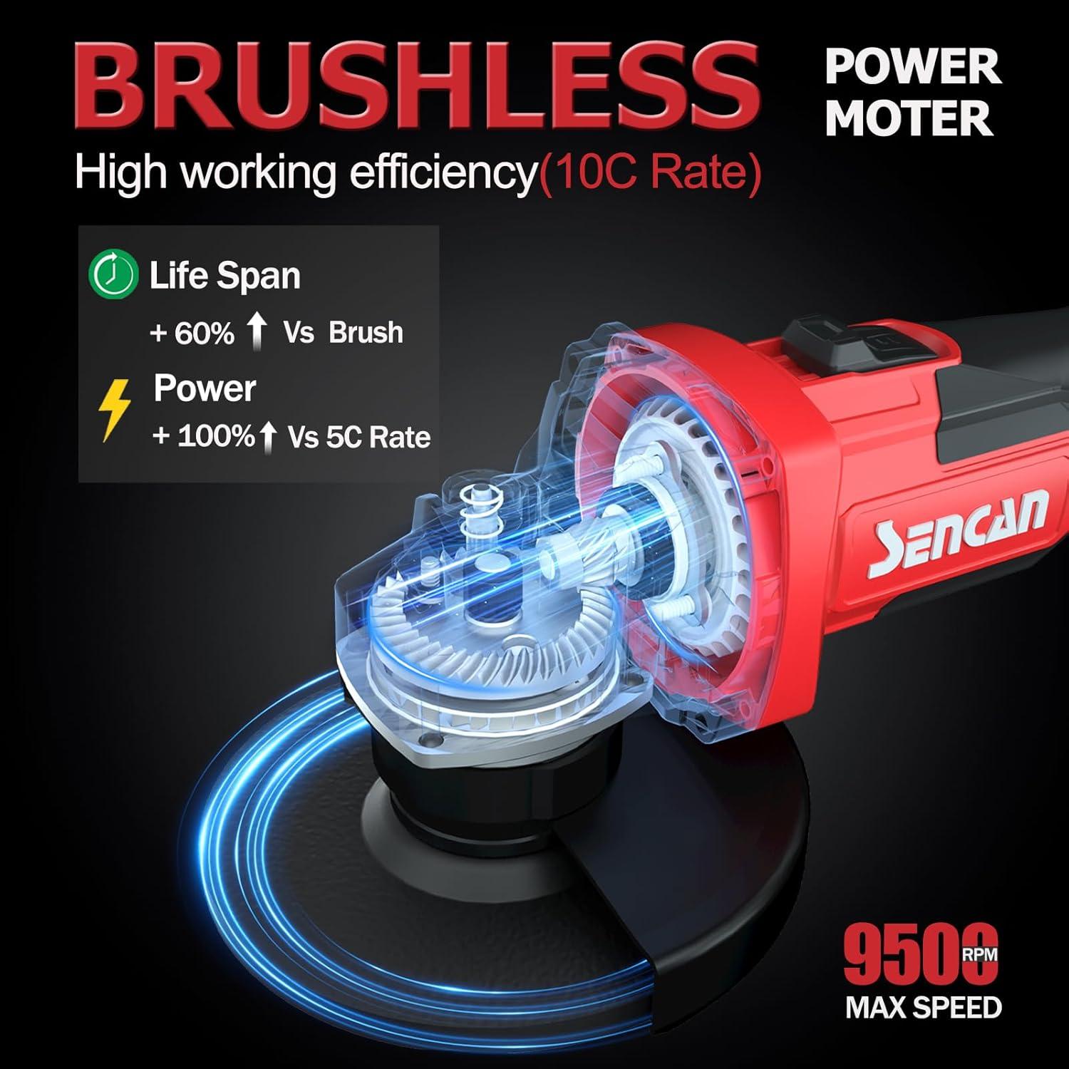 Amoladora Angular Inalámbrica SENCAN 20V 4.0Ah 9500 RPM