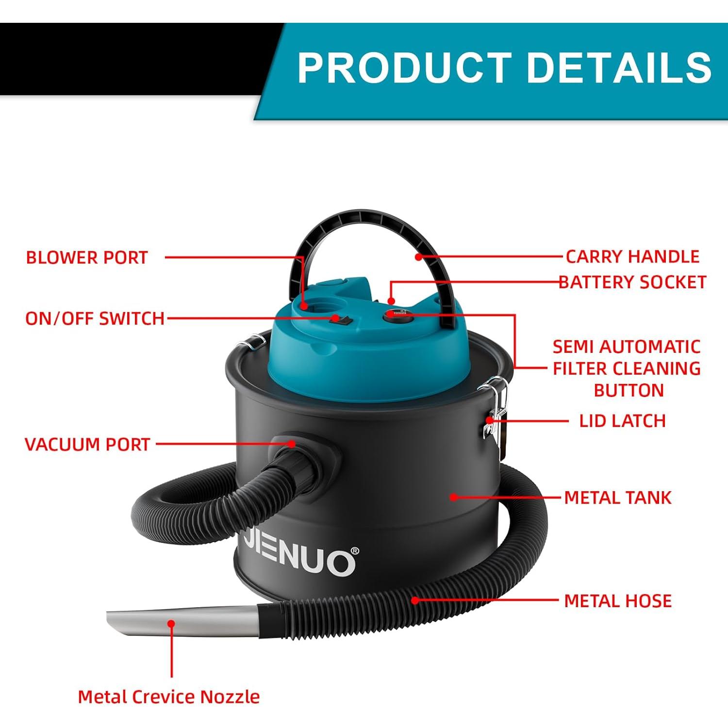 Aspiradora de Cenizas Inalámbrica JIENUO 4 Galones HEPA