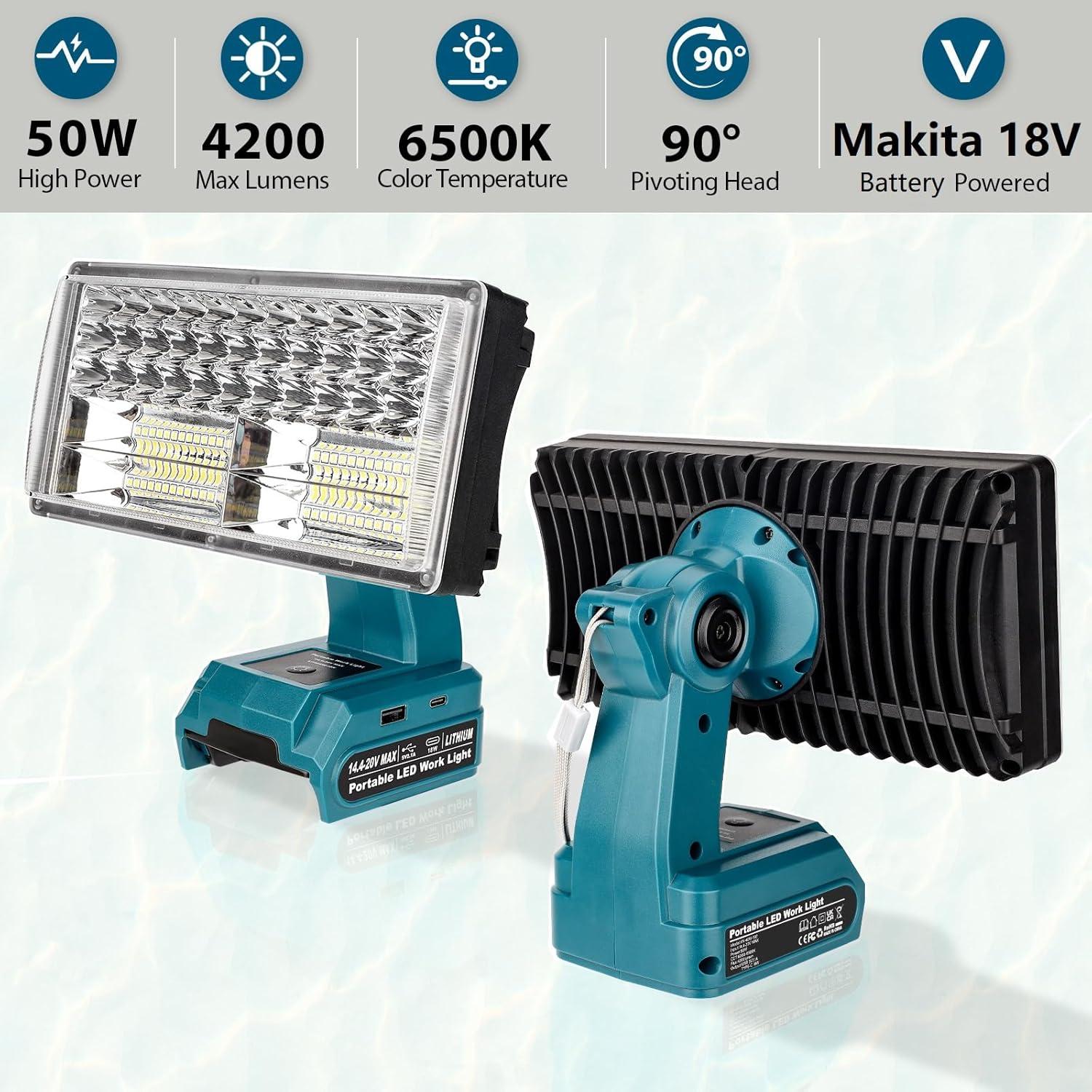 Luz de Trabajo LED Inalámbrica GRVODFRTA 50W 4200LM Makita 18V