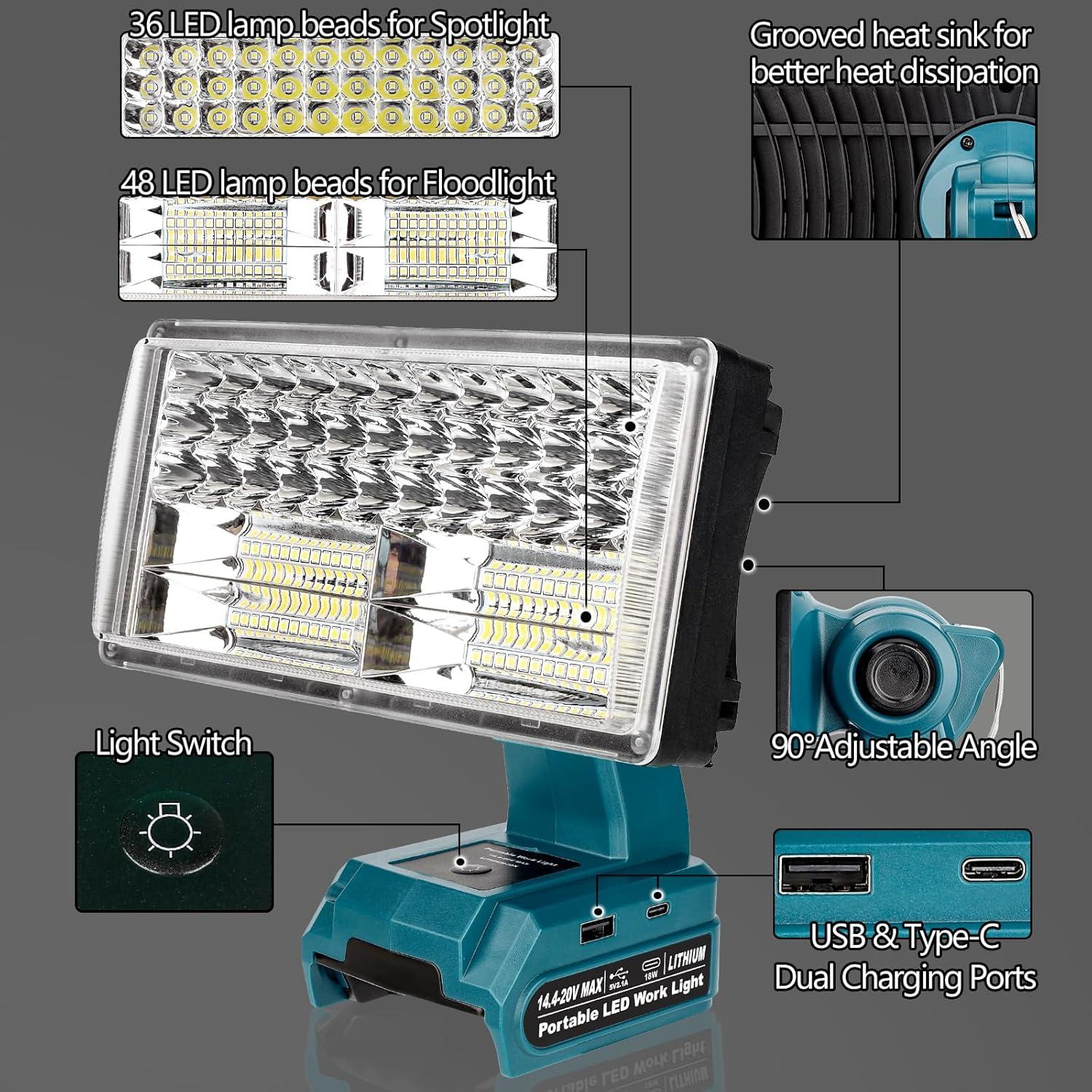 Luz de Trabajo LED Inalámbrica GRVODFRTA 50W 4200LM Makita 18V