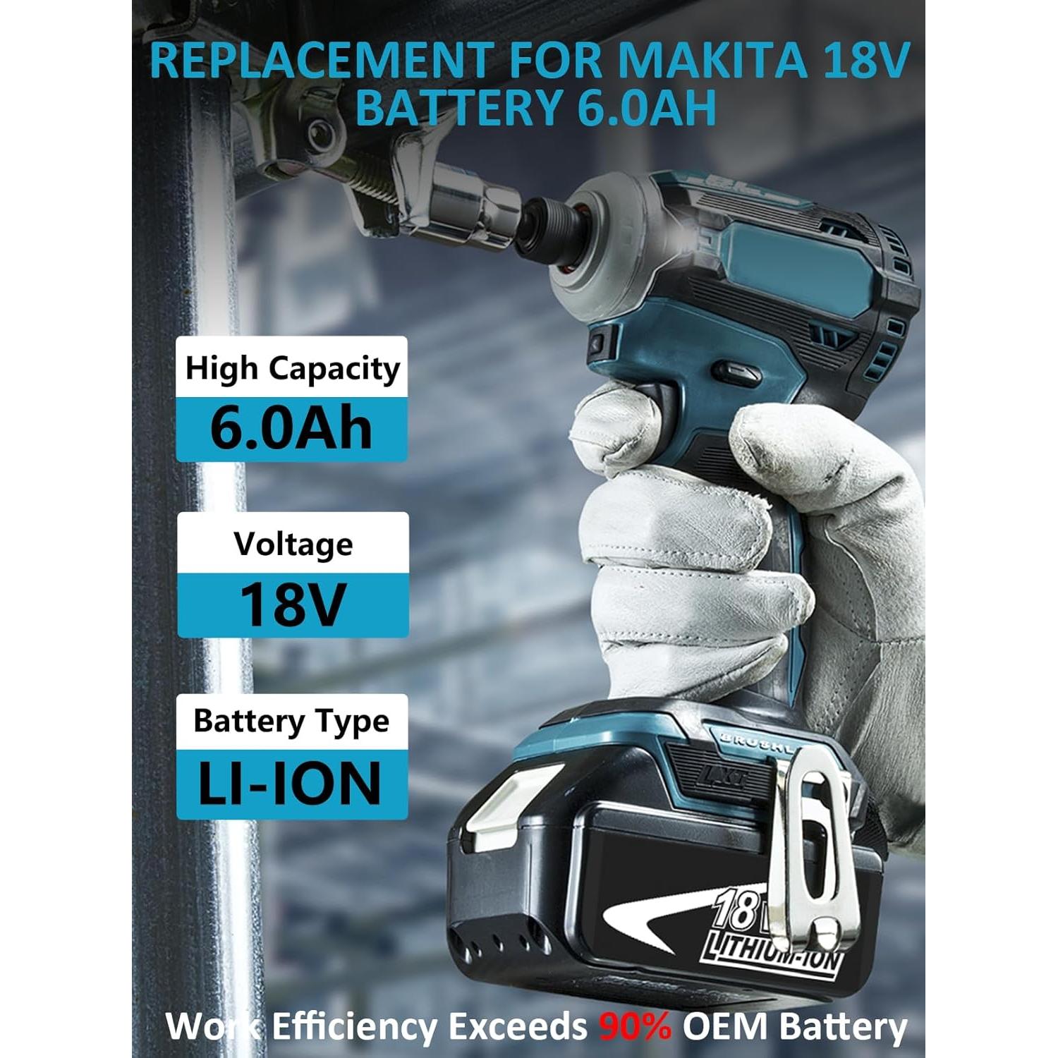 Paquete de 4 Baterías Zuyitoku 18V 6.0Ah Litio Compatible Makita