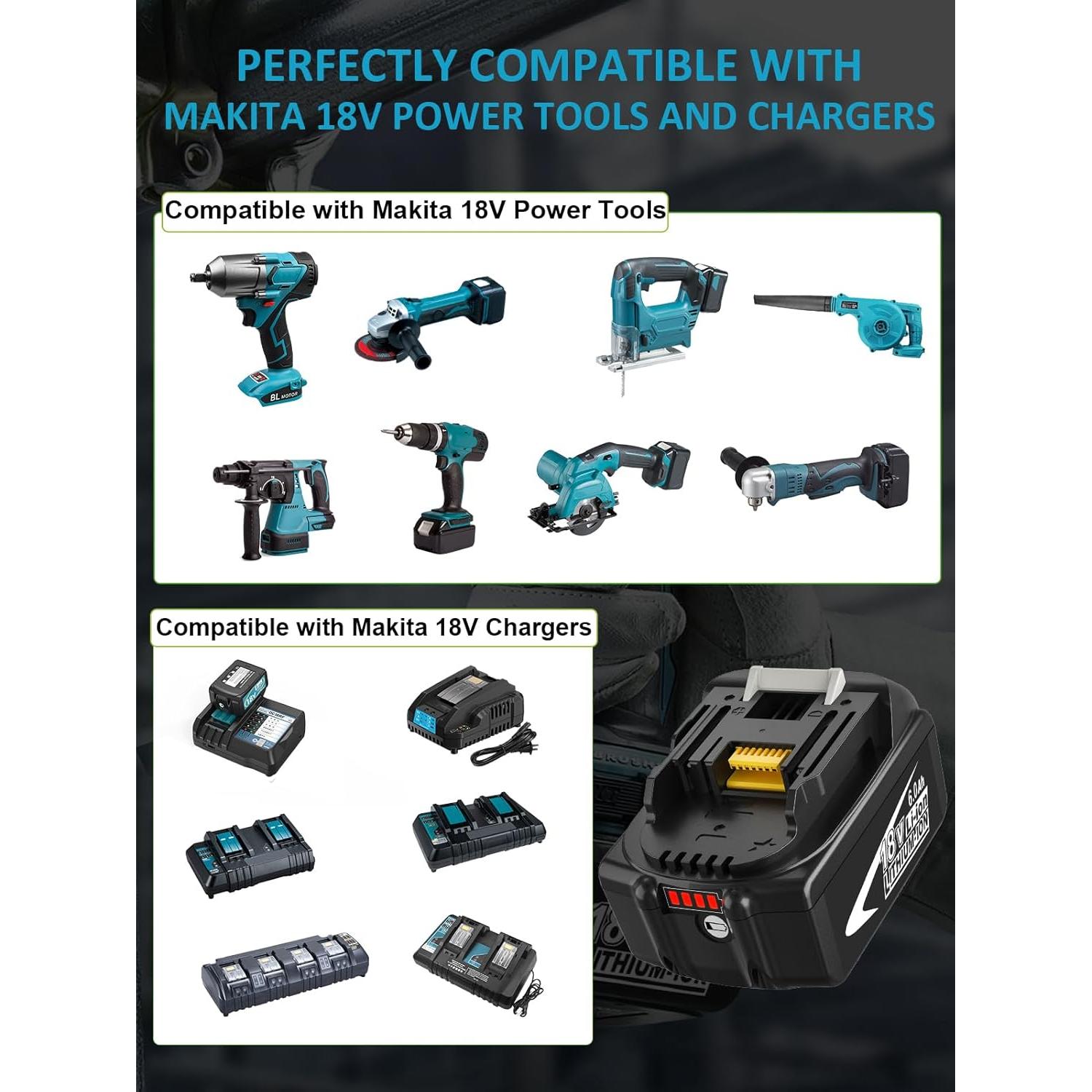 Paquete de 4 Baterías Zuyitoku 18V 6.0Ah Litio Compatible Makita