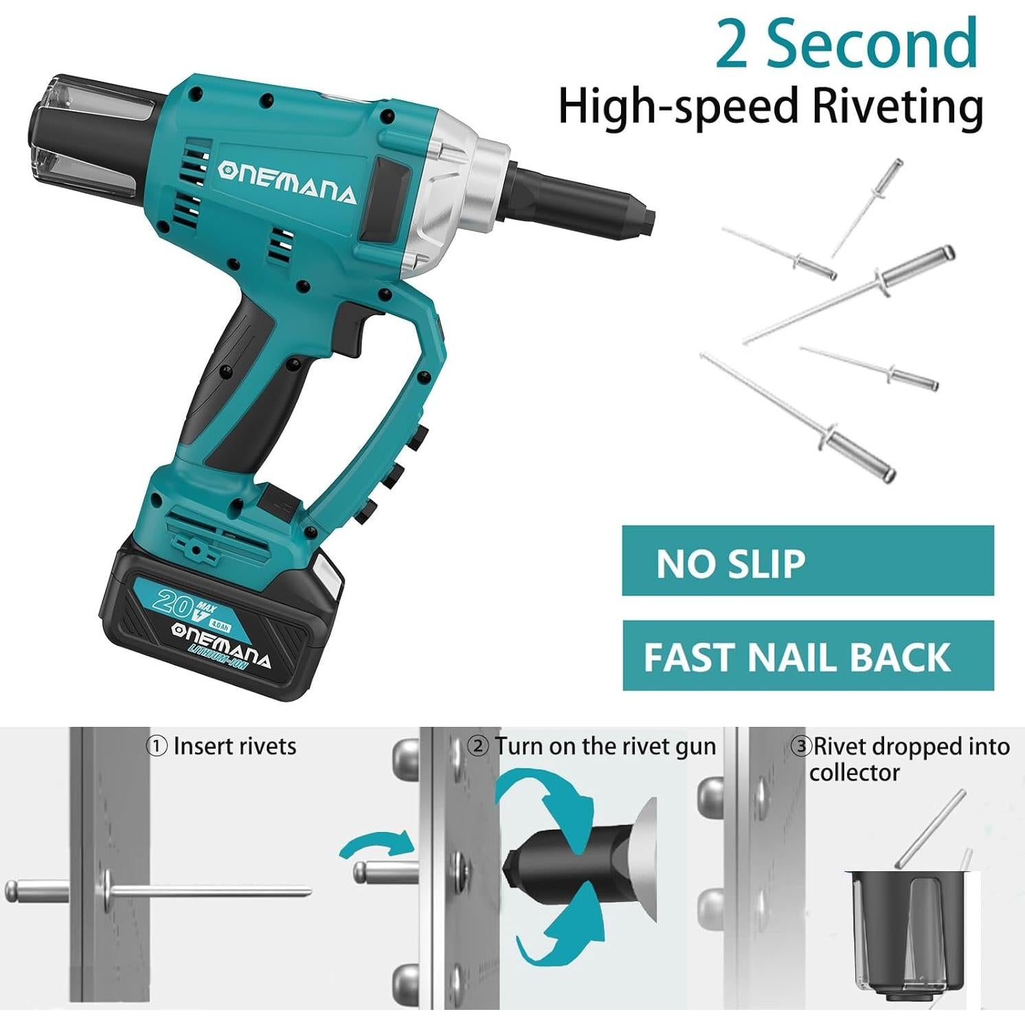 Pistola de Remaches Inalámbrica ONEMANA 10 kN 4.8 mm