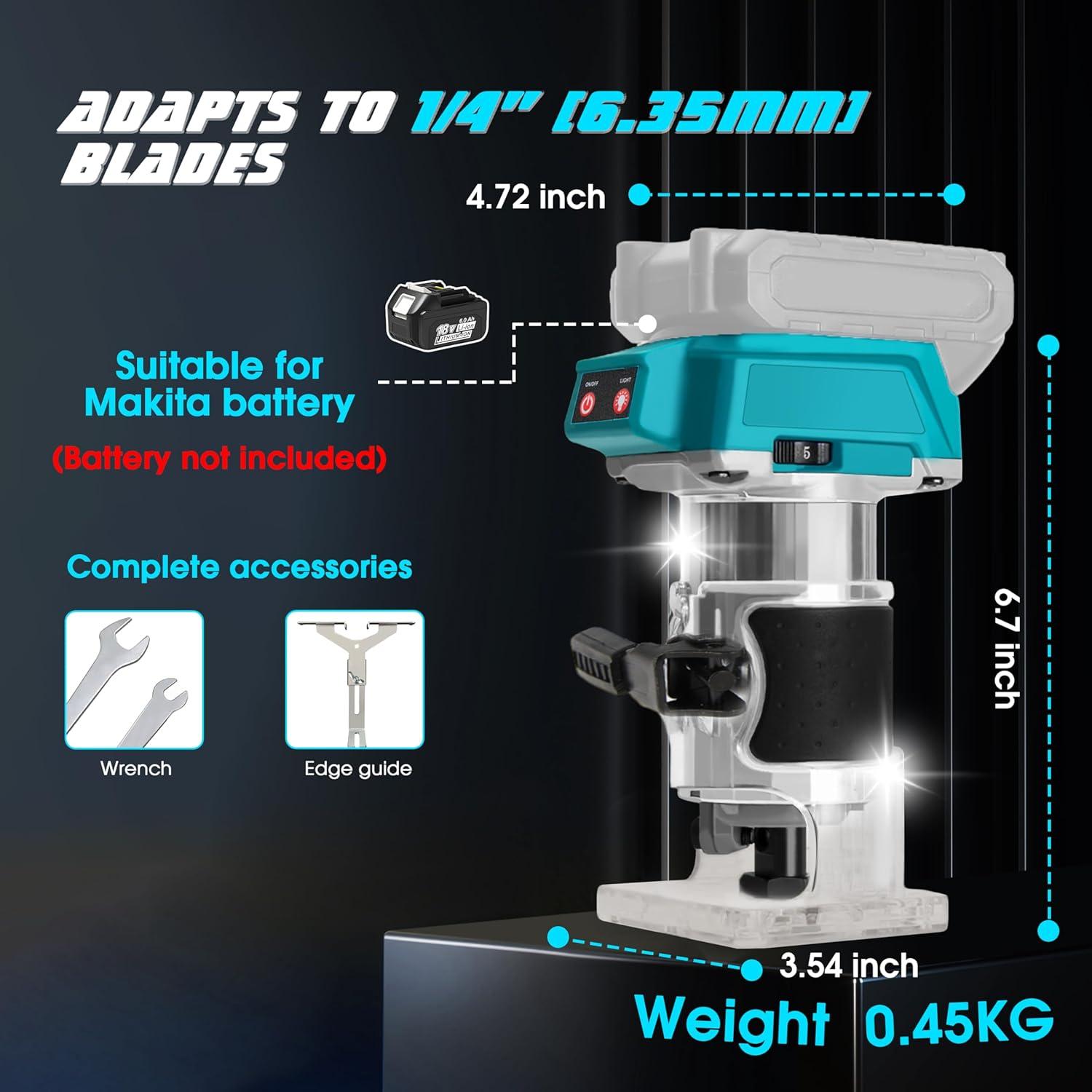 Fresadora Compacta Inalámbrica Aoikoy 580W 5 Velocidades Azul