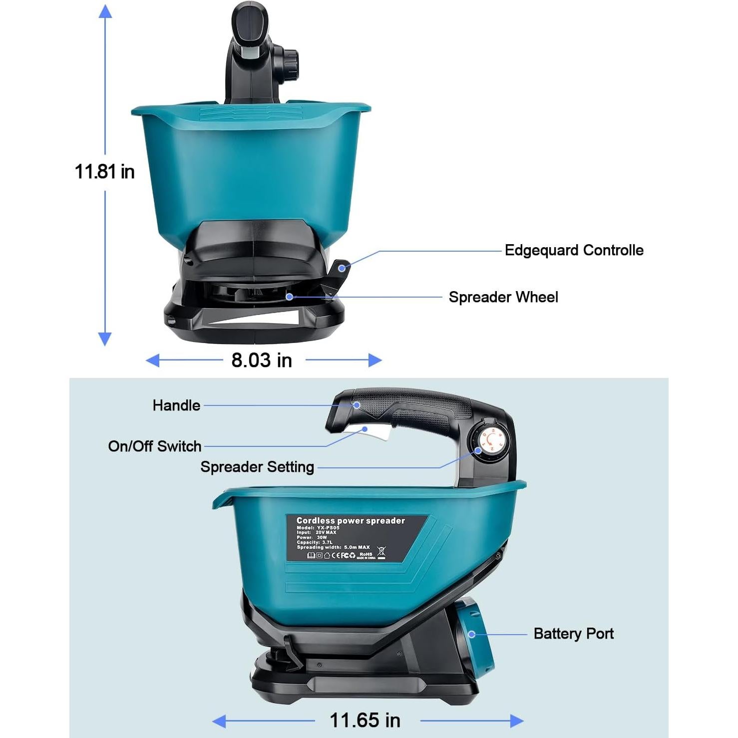 Esparcidor de Sal y Fertilizante Adisipsoarin 18V - 3.7L