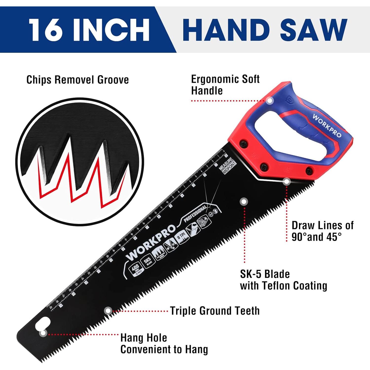 Sierra Manual WORKPRO 40.64 cm Antioxidante con Mango Ergonómico