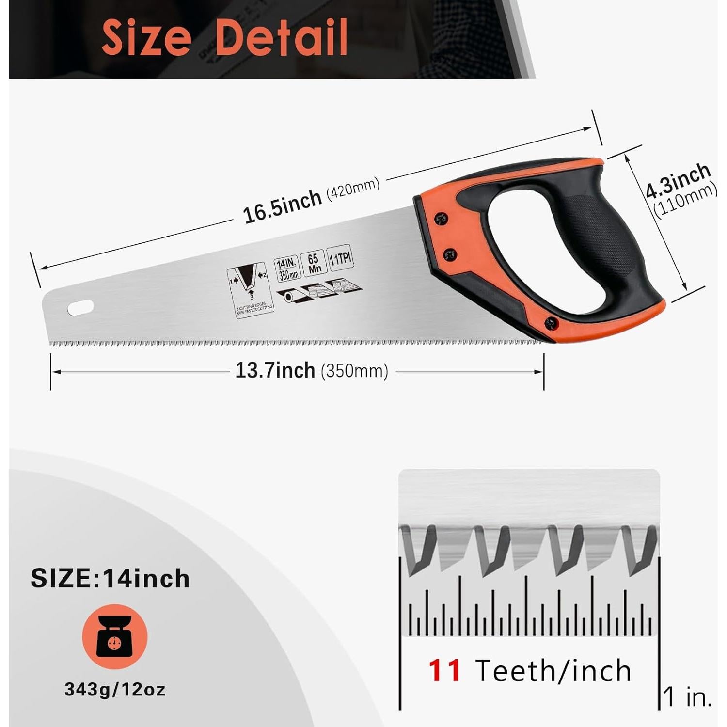 Sierra de Mano WBJKZJD 35.56 cm Mango Ergonómico Antideslizante