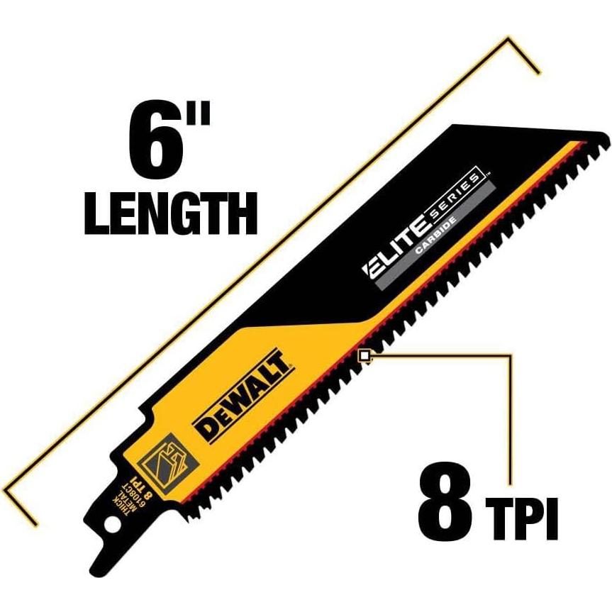 Hoja de Sierra Recíproca DeWalt 6In Carburo 8TPI Corte Metal