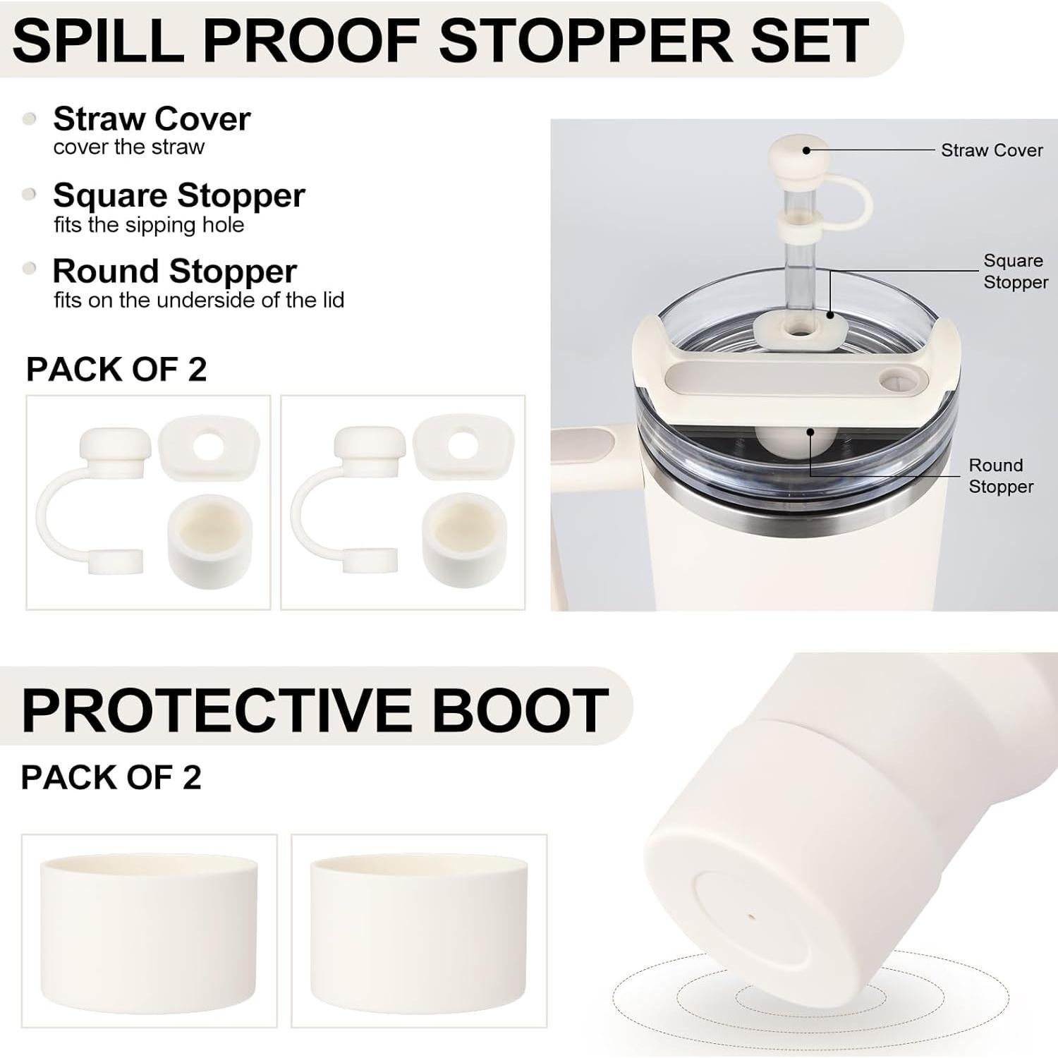 HYZ Juego 8 Accesorios para Taza Stanley H2.0 30/40oz Crema