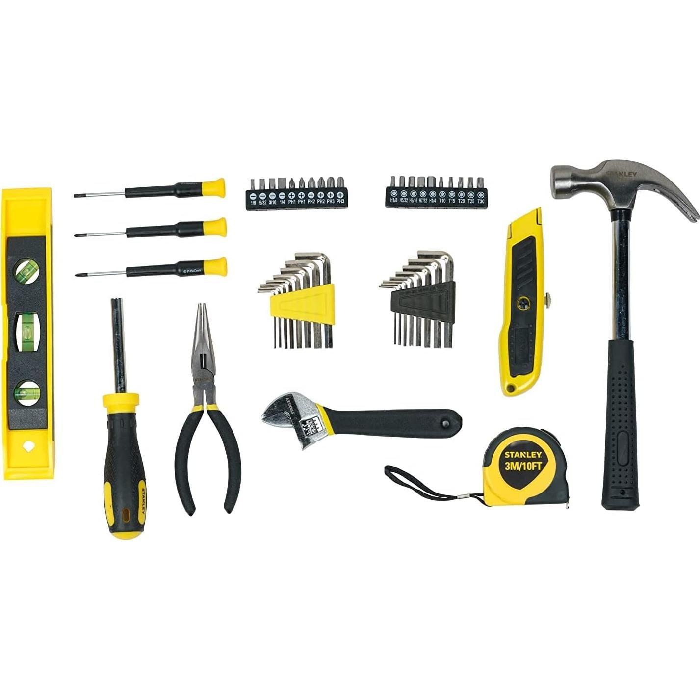 STHT74981 Small Home Tool Kit For Home & DIY Use(47-pieces) - Includes Screwdriver, Hammer, Wrench, Pliers, Measurement Tape, Knife, Magnetic Drivers, Tool Box