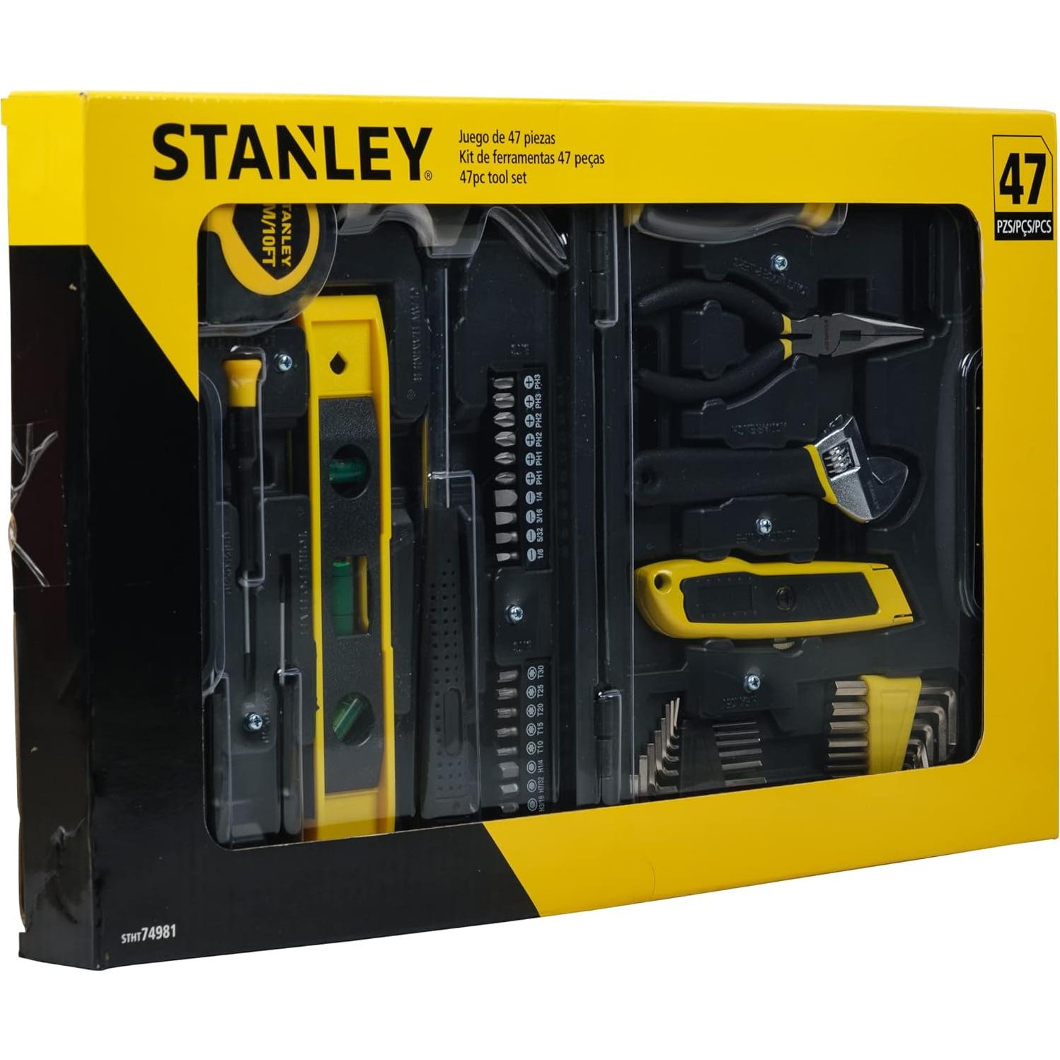 STHT74981 Small Home Tool Kit For Home & DIY Use(47-pieces) - Includes Screwdriver, Hammer, Wrench, Pliers, Measurement Tape, Knife, Magnetic Drivers, Tool Box